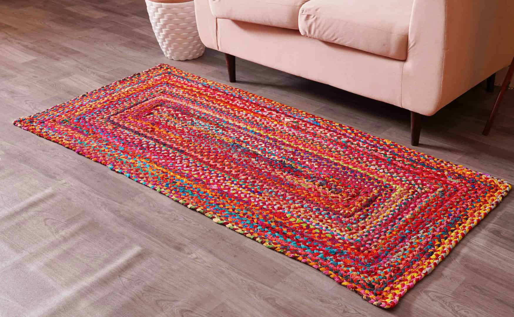 Multicolor Decorative Hand Braided Cotton Runner Rug - Image 5
