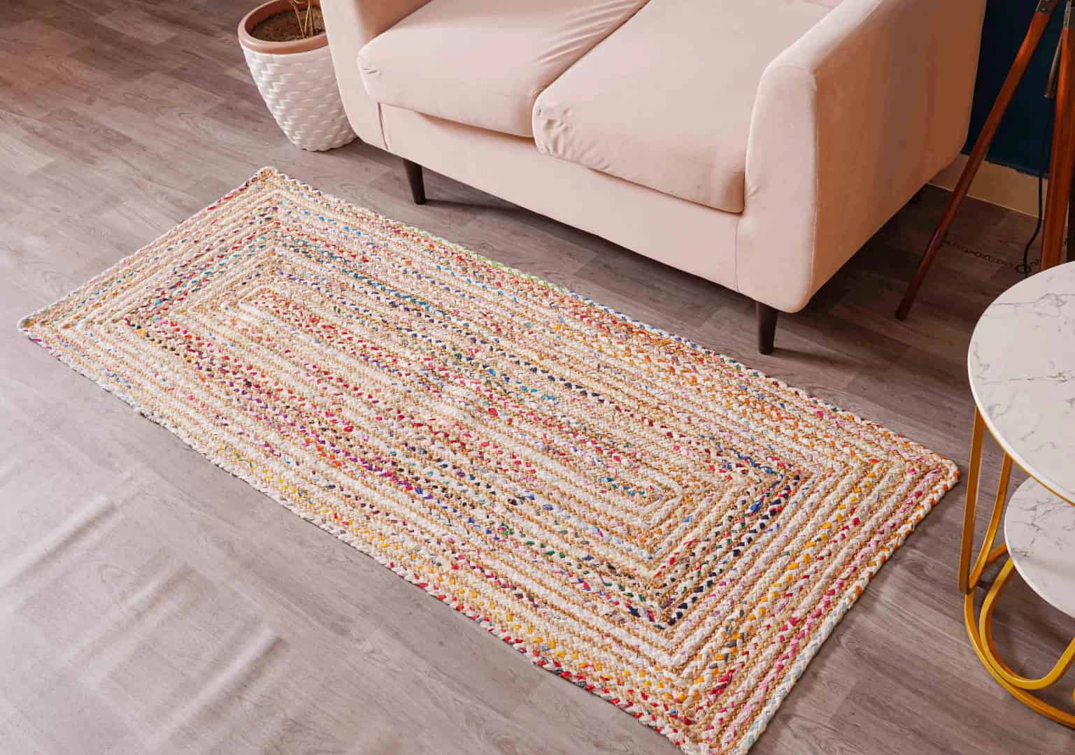 Multicolor Handmade Cotton Jute Chindi Runner Rug - Image 1