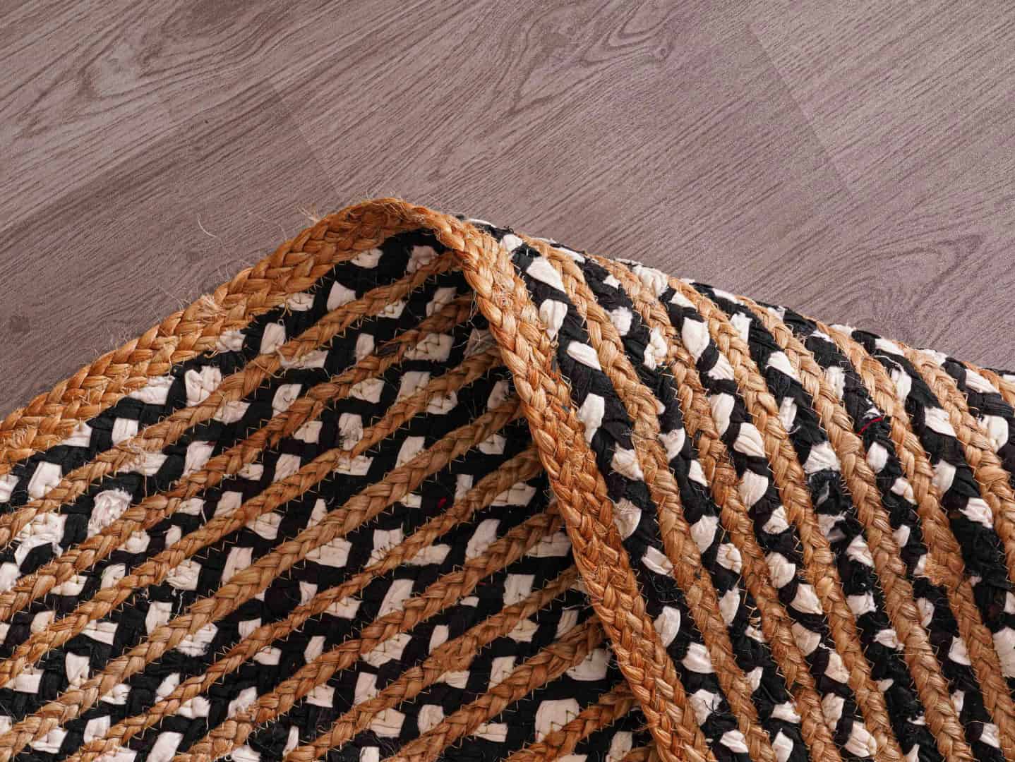Natural Jute Hand Braided Runner Rug with Black and White Cotton - Image 6