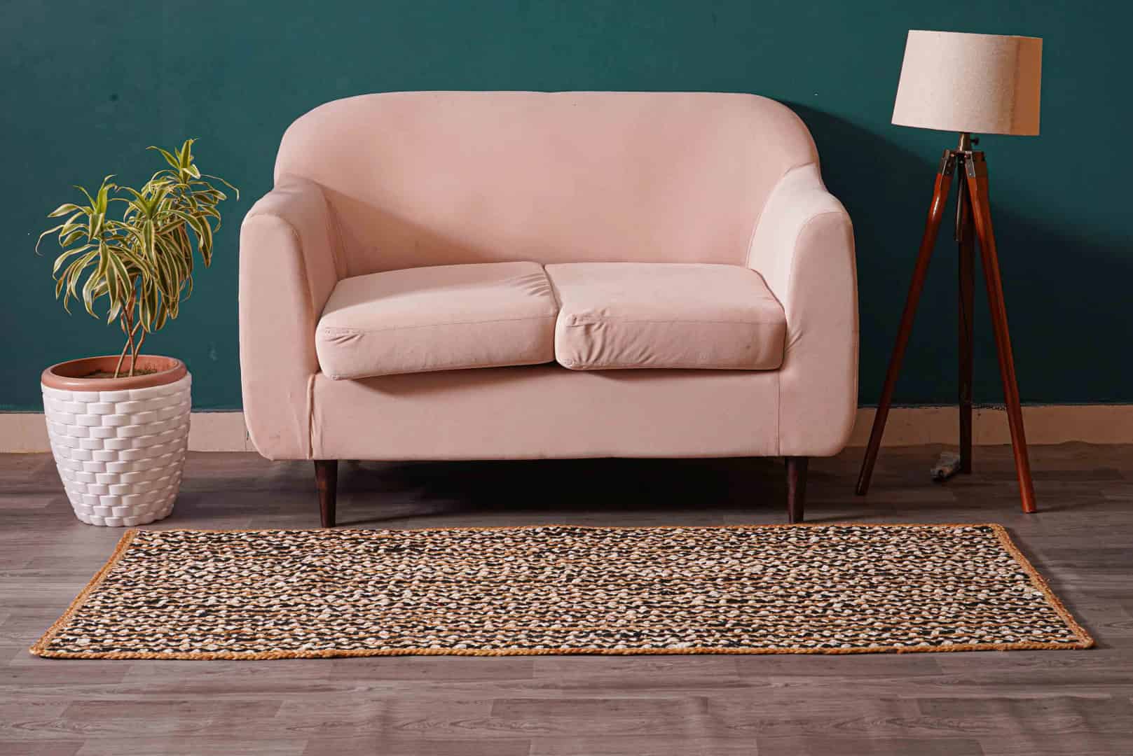 Natural Jute Hand Braided Runner Rug with Black and White Cotton - Image 2