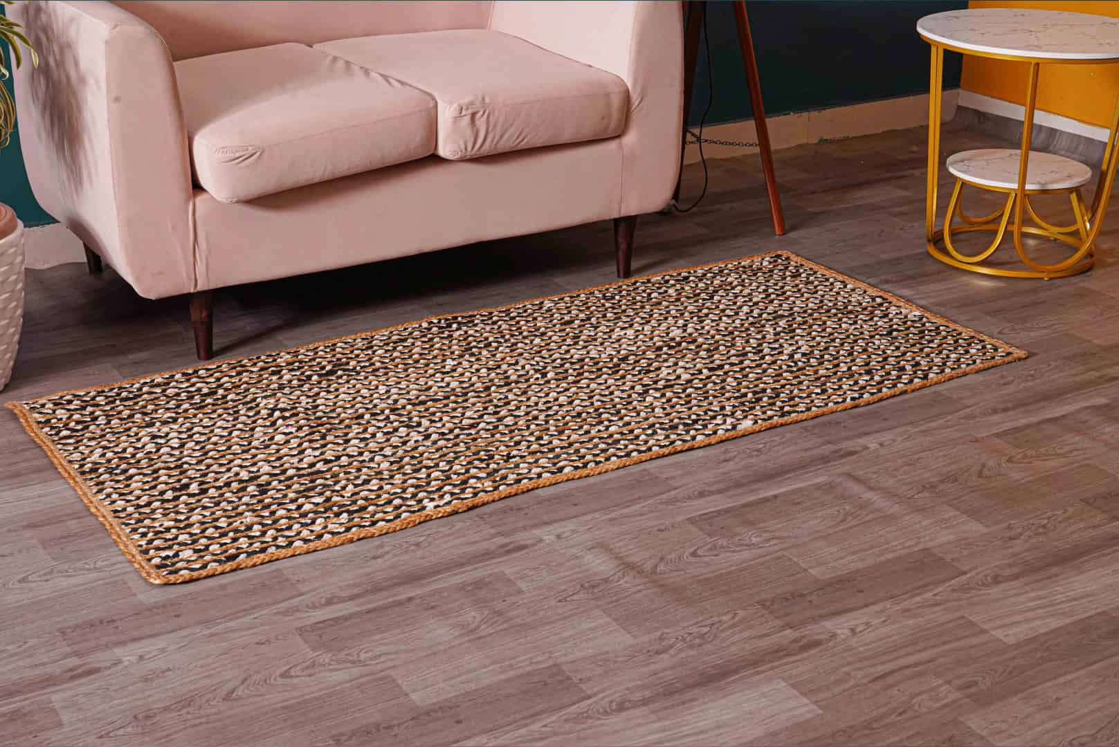 Natural Jute Hand Braided Runner Rug with Black and White Cotton - Image 4