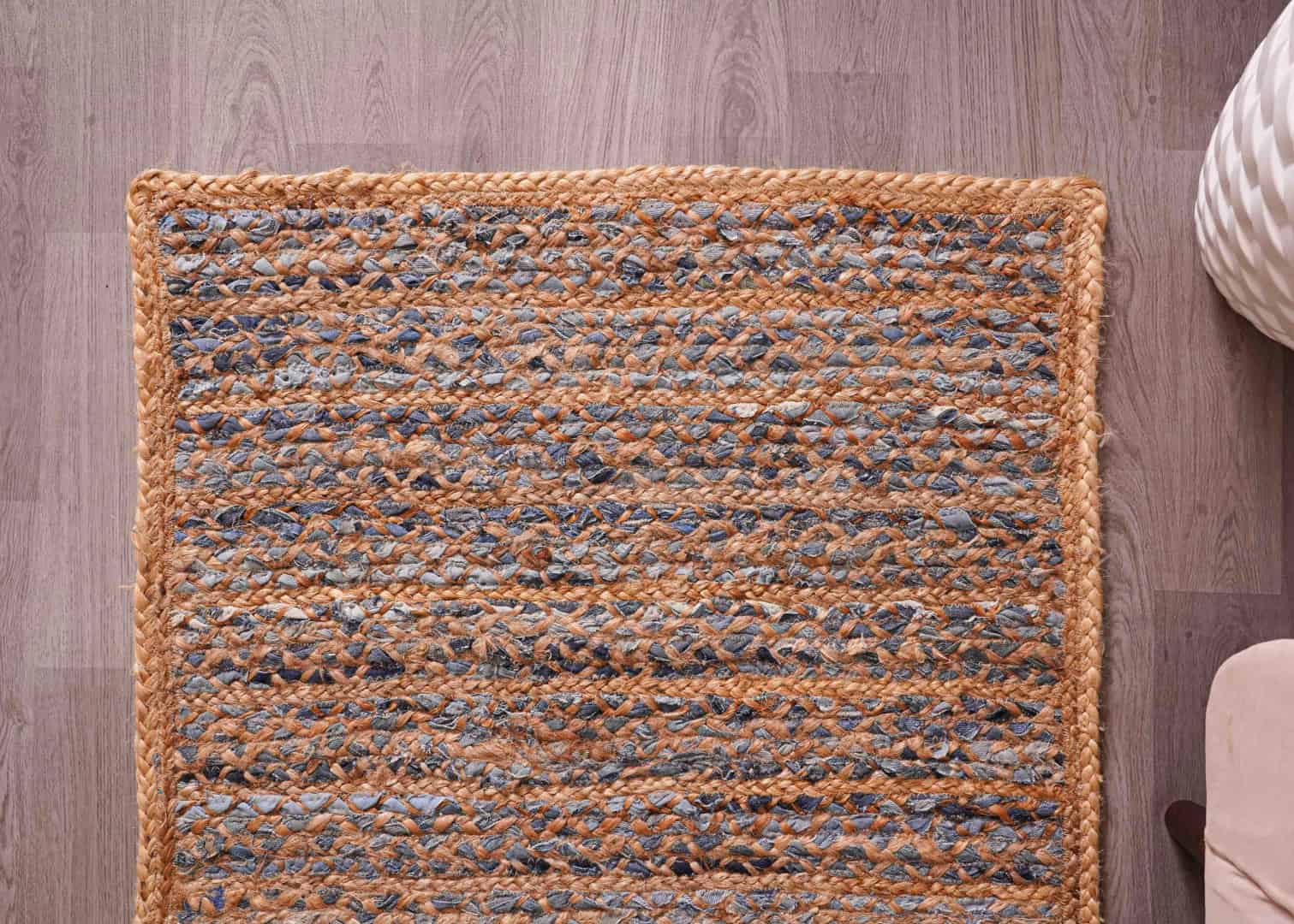 Custom Size Hand Braided Natural Jute Runner Rug with Blue Cotton Chindi Rug  - Image 4