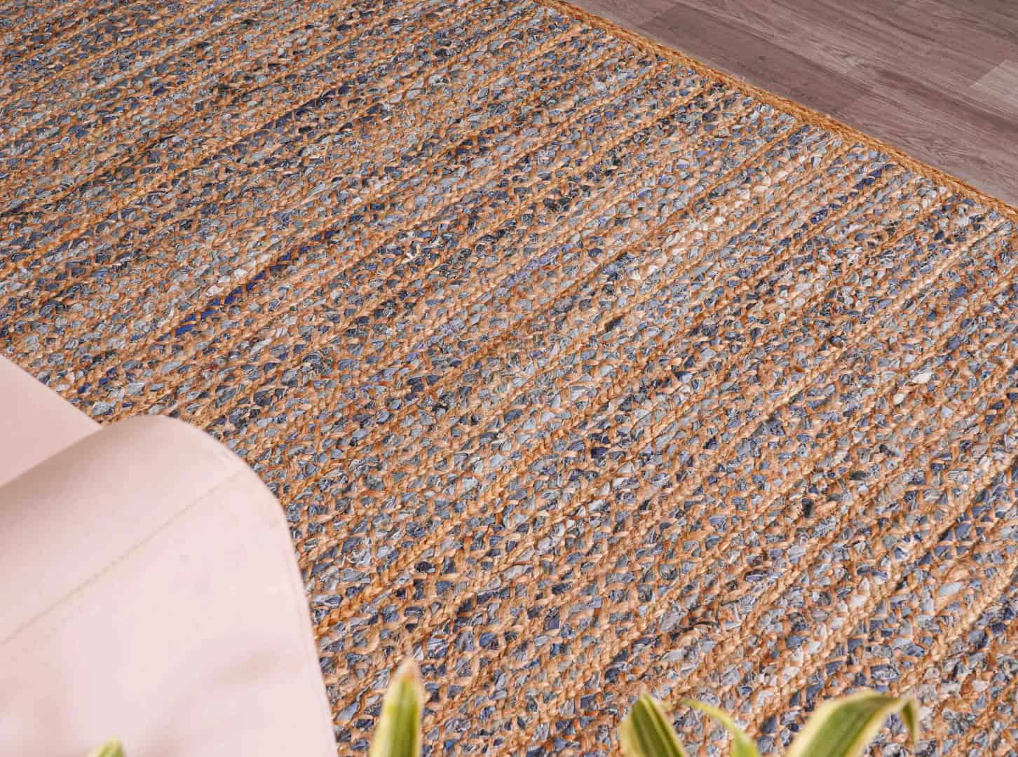 Custom Size Hand Braided Natural Jute Runner Rug with Blue Cotton Chindi Rug  - Image 6