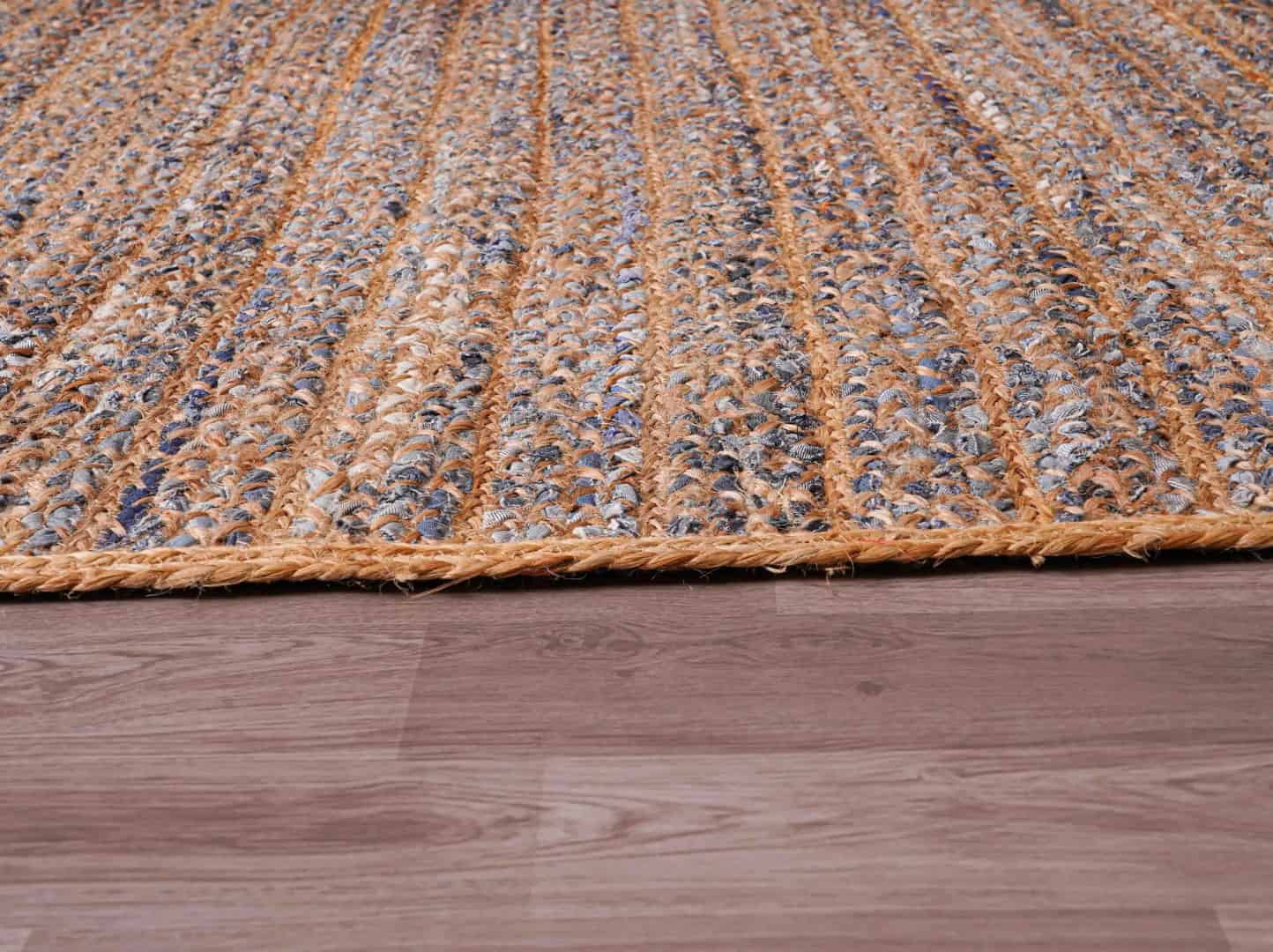 Custom Size Hand Braided Natural Jute Runner Rug with Blue Cotton Chindi Rug  - Image 7