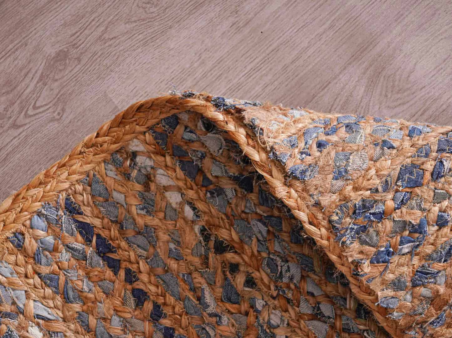 Custom Size Hand Braided Natural Jute Runner Rug with Blue Cotton Chindi Rug  - Image 8