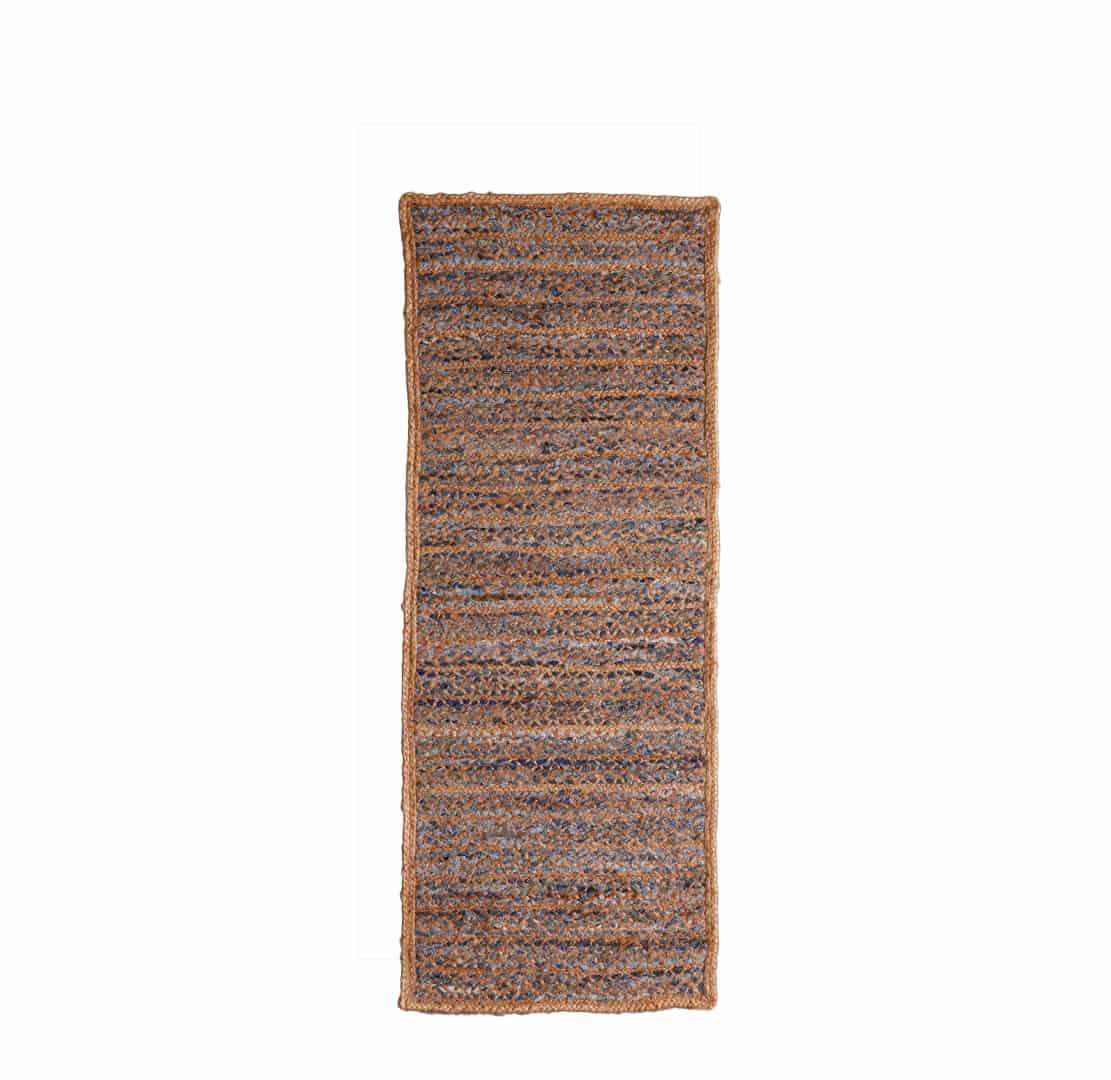 Custom Size Hand Braided Natural Jute Runner Rug with Blue Cotton Chindi Rug  - Image 1