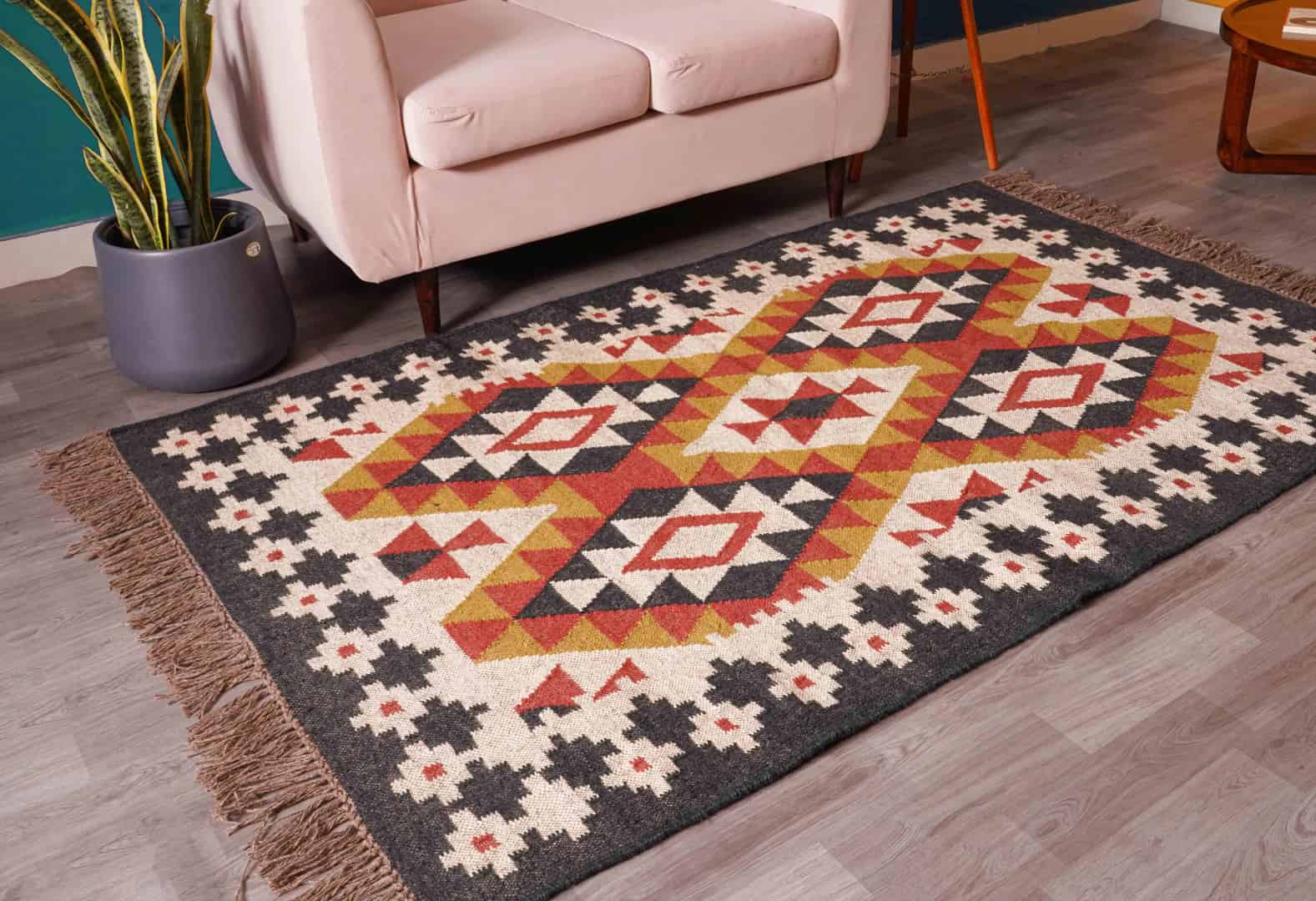 Jute Kilim Rug Wool Southwestern Traditional Jute Bohemian Jute Rug Moroccan Area Rug Boho Decor Indian Large Size Rug For Living Room Decor Rug  - Image 3