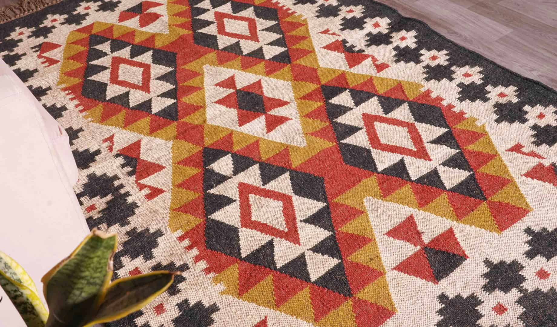 Jute Kilim Rug Wool Southwestern Traditional Jute Bohemian Jute Rug Moroccan Area Rug Boho Decor Indian Large Size Rug For Living Room Decor Rug  - Image 1