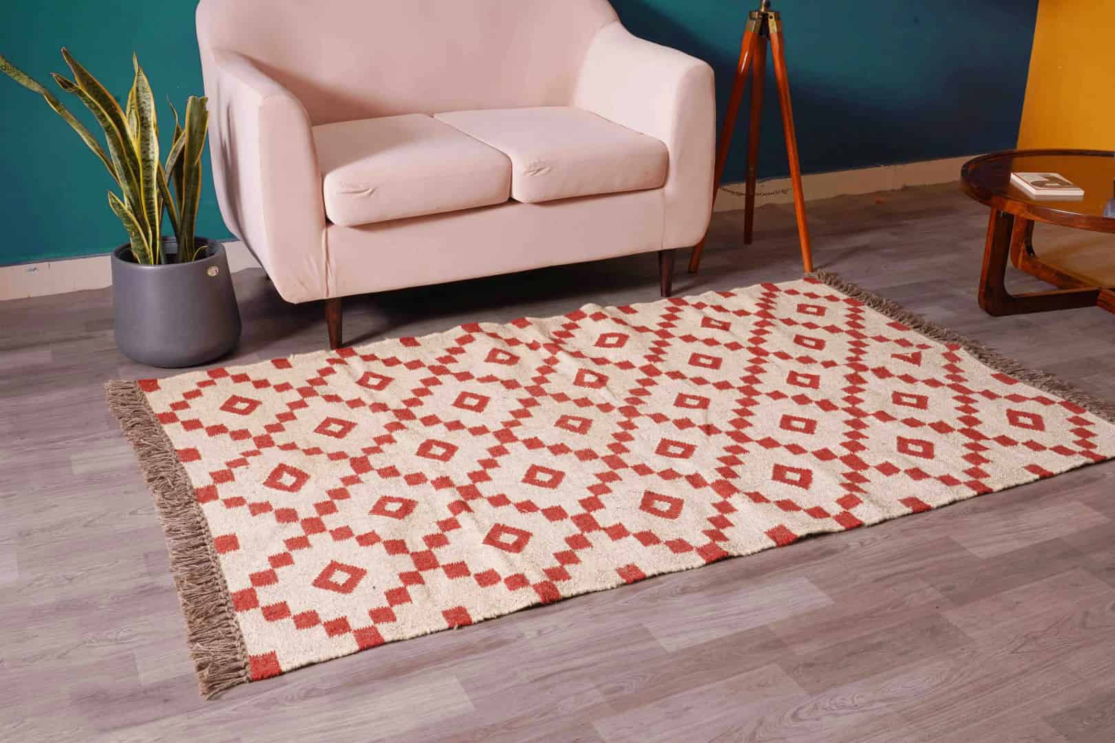 Custom Size Handwoven Off White and Red Wool jute Kilim Rug with Fringes Jute Rug Bohemian Rug Indian Dhurrie Rug Traditional Indian jute Area rug - Image 2