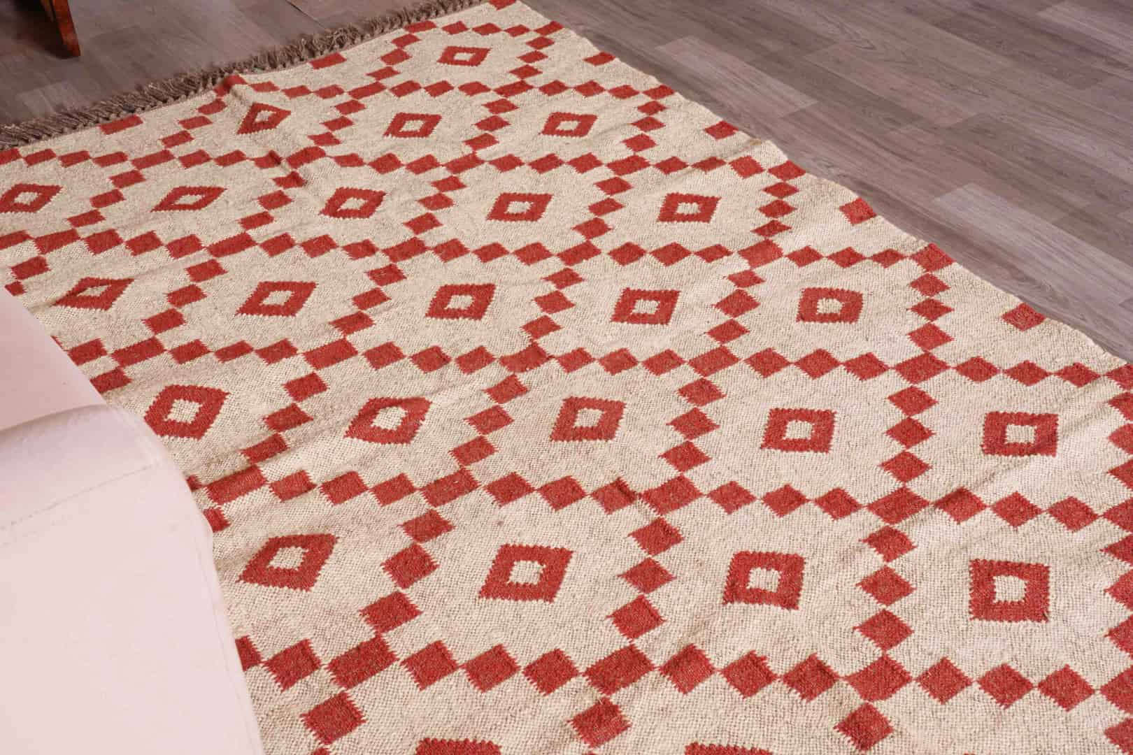 Custom Size Handwoven Off White and Red Wool jute Kilim Rug with Fringes Jute Rug Bohemian Rug Indian Dhurrie Rug Traditional Indian jute Area rug - Image 3