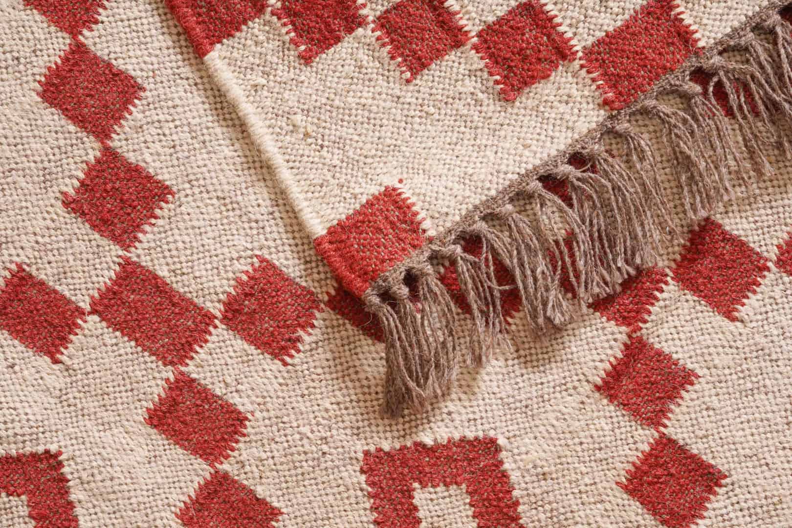 Custom Size Handwoven Off White and Red Wool jute Kilim Rug with Fringes Jute Rug Bohemian Rug Indian Dhurrie Rug Traditional Indian jute Area rug - Image 4
