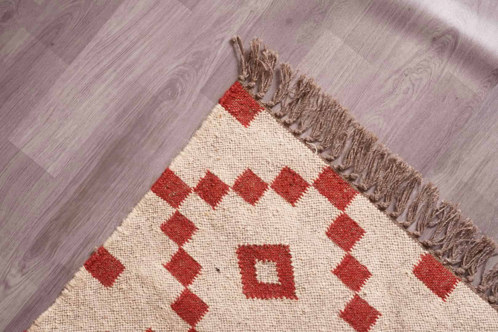 Custom Size Handwoven Off White and Red Wool jute Kilim Rug with Fringes Jute Rug Bohemian Rug Indian Dhurrie Rug Traditional Indian jute Area rug - Image 5