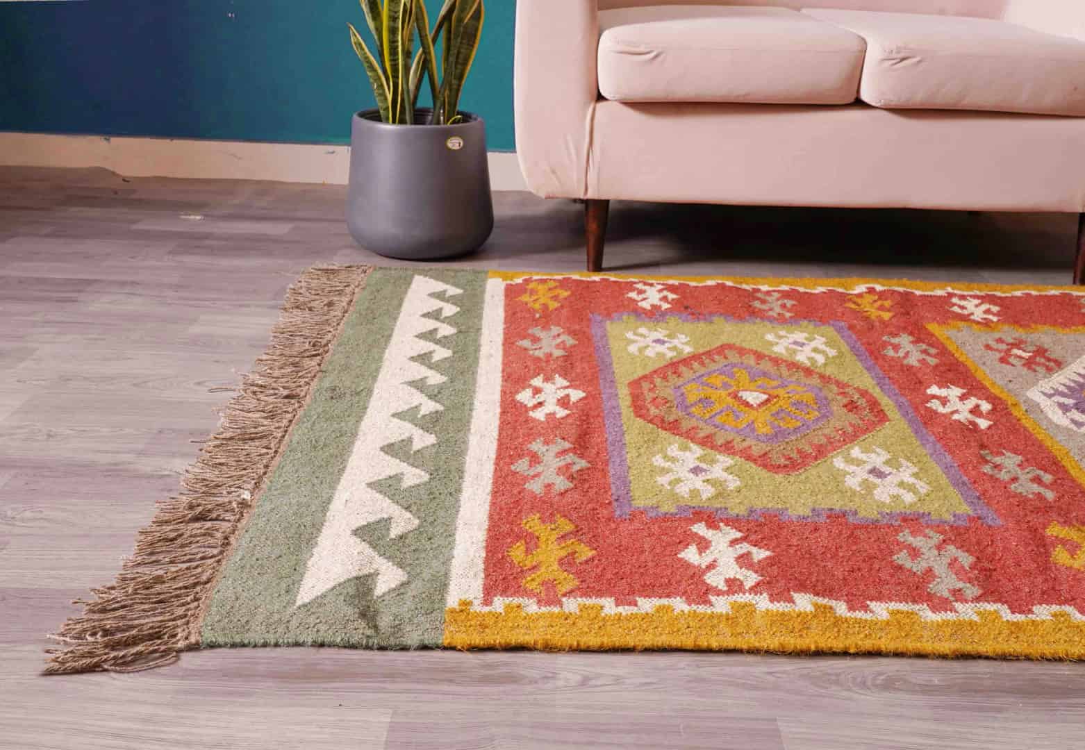 Indian Traditional Multicolor Wool Jute Kilim Rug for Home Decor Vintage Jute Area Rug For Living Room And Kitchen Decor Rug Traditional Jute Rug  - Image 7