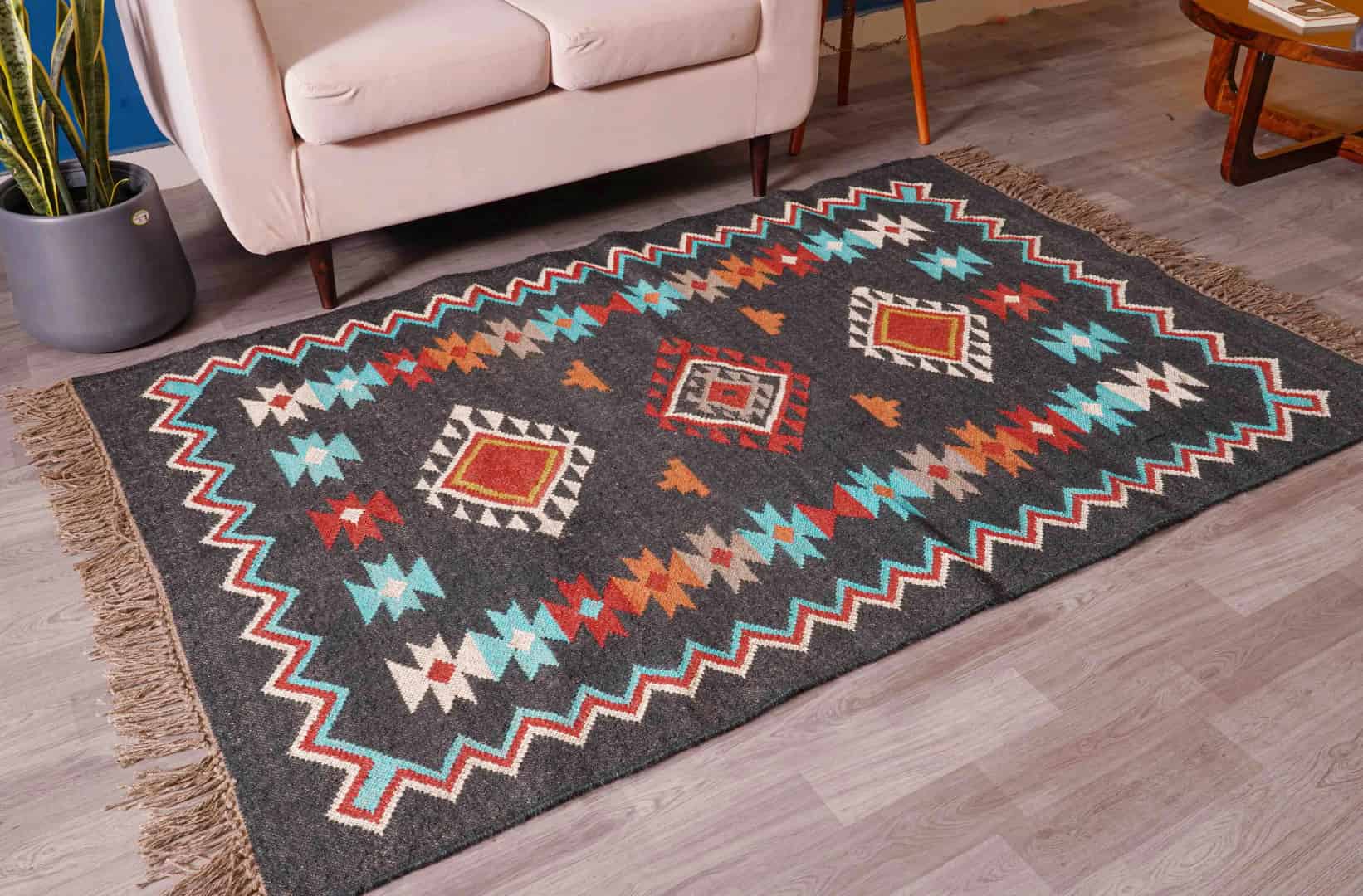 Wool Jute Traditional Kilim Rug Indian Rug Vintage Rug Oushak Rug Vintage Kilim Rug Vintage Large Kilim Jute Dhurrie Boho Decor Area Rug  - Image 3