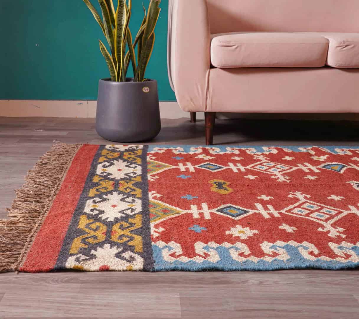 Indian Handwoven Vintage Kilim Multicolor Wool jute Rug with Fringes Jute Rug Rugs For Home Decor Vintage Wool Jute Rug Traditional Kilim Rug Oushak Rug Vintage Kilim Rug - Image 3