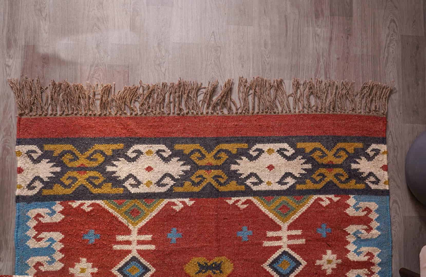 Indian Handwoven Vintage Kilim Multicolor Wool jute Rug with Fringes Jute Rug Rugs For Home Decor Vintage Wool Jute Rug Traditional Kilim Rug Oushak Rug Vintage Kilim Rug - Image 6