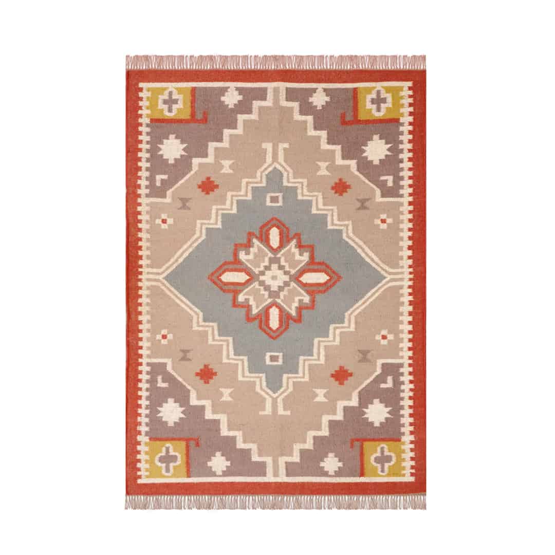 Indian Handwoven Multicolor Wool and Jute Vintage Kilim Rug Handmade Kilim Dhurrie Rug Traditional Indian Bohemian Home Decor Rugs - Image 1