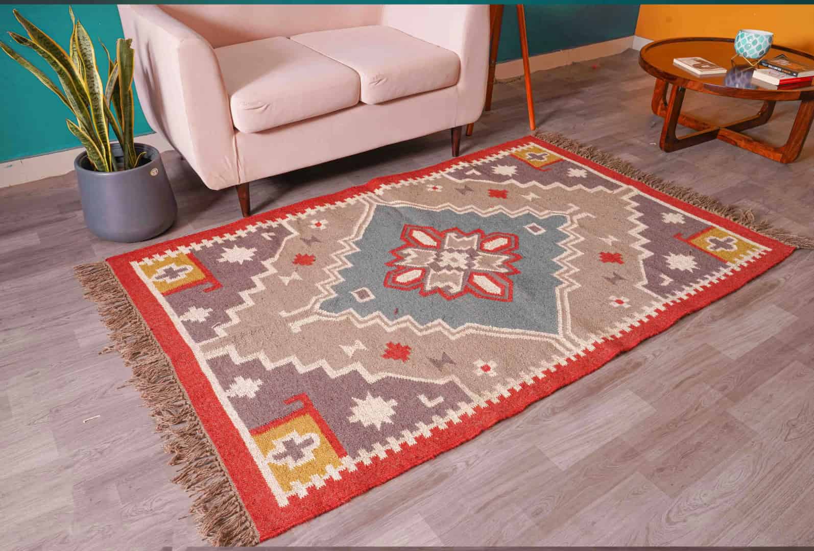 Indian Handwoven Multicolor Wool and Jute Vintage Kilim Rug Handmade Kilim Dhurrie Rug Traditional Indian Bohemian Home Decor Rugs - Image 3