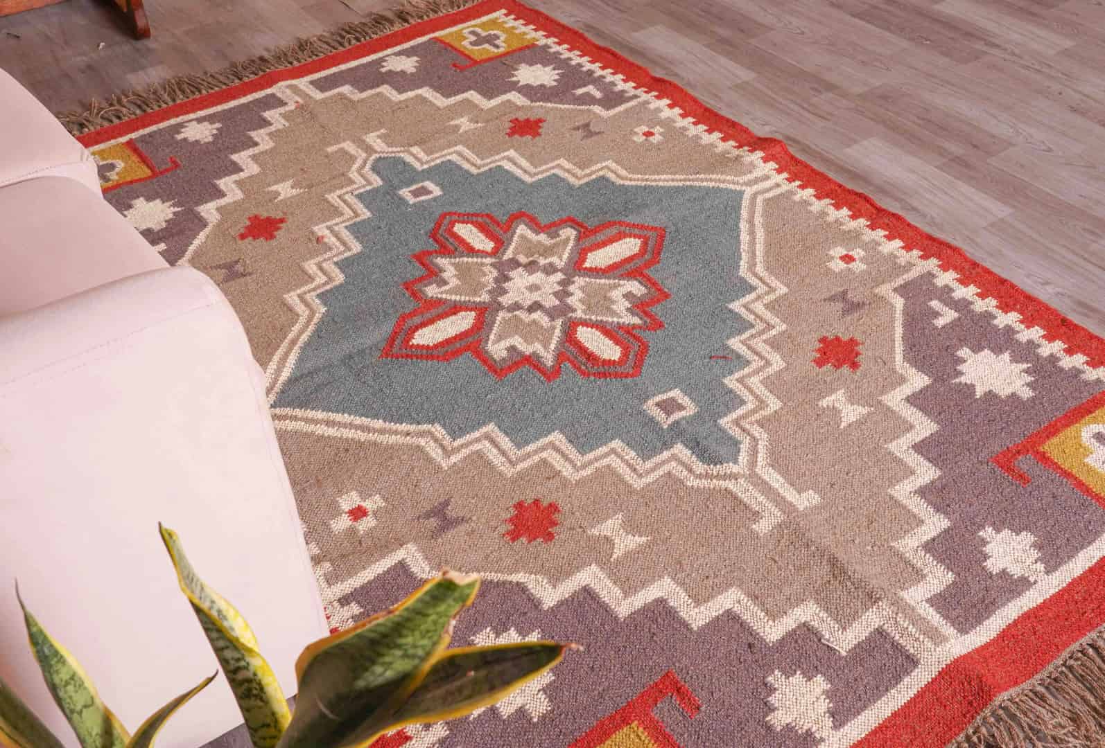 Indian Handwoven Multicolor Wool and Jute Vintage Kilim Rug Handmade Kilim Dhurrie Rug Traditional Indian Bohemian Home Decor Rugs - Image 4