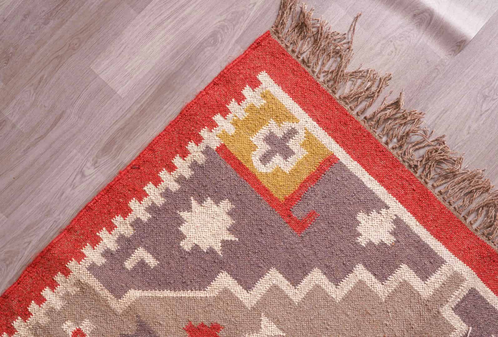 Indian Handwoven Multicolor Wool and Jute Vintage Kilim Rug Handmade Kilim Dhurrie Rug Traditional Indian Bohemian Home Decor Rugs - Image 6