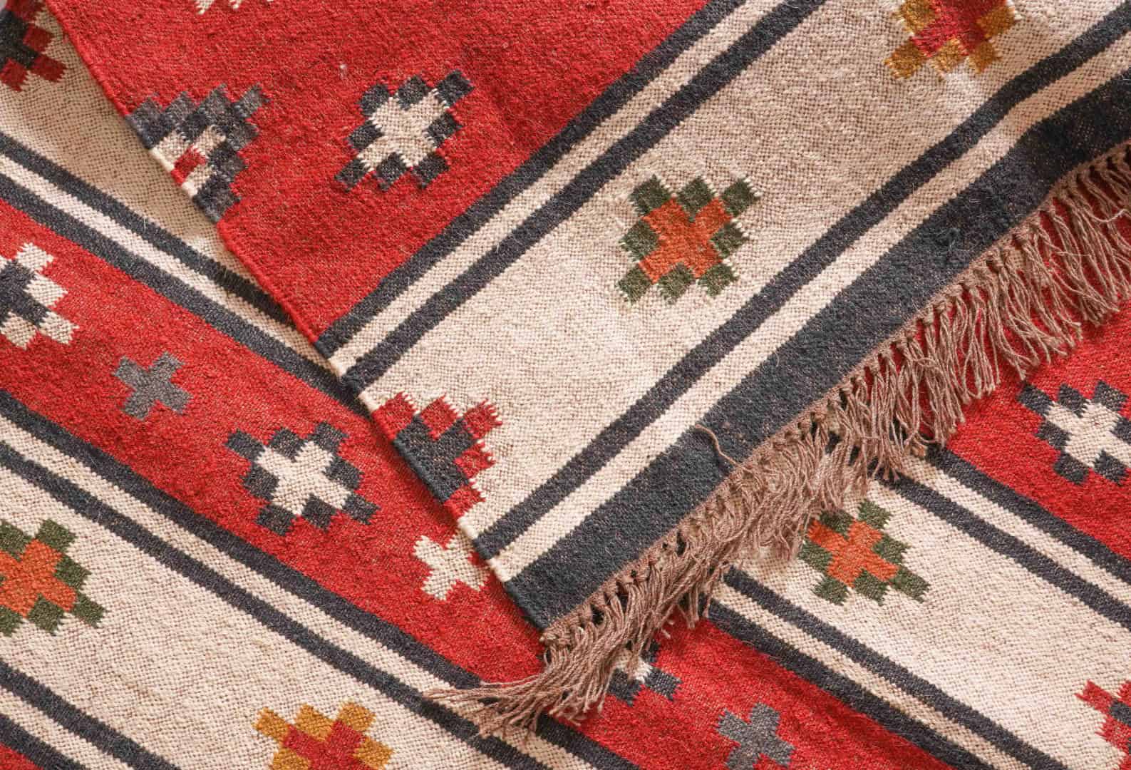 Indian Handwoven Multicolor Wool Jute Kilim Rug With Fringes Jute Rug Large Area Kilim Jute Rug Decorative Home And Kitchen Jute Rug Boho Area Rug  - Image 7