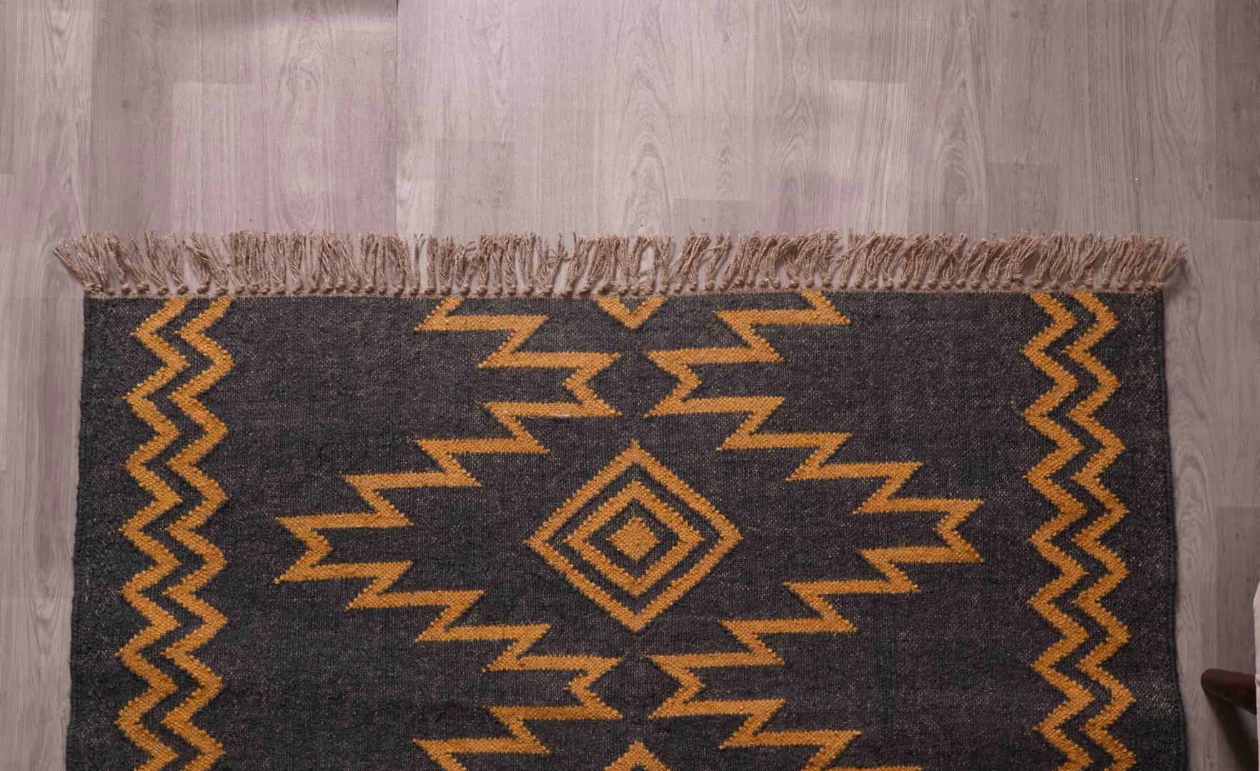Home And Living Decor Black with Yellow Design Wool Jute Traditional Kilim Rug Indian Rug Vintage Rug Oushak Rug Vintage Kilim Rug Kilim Rug - Image 5