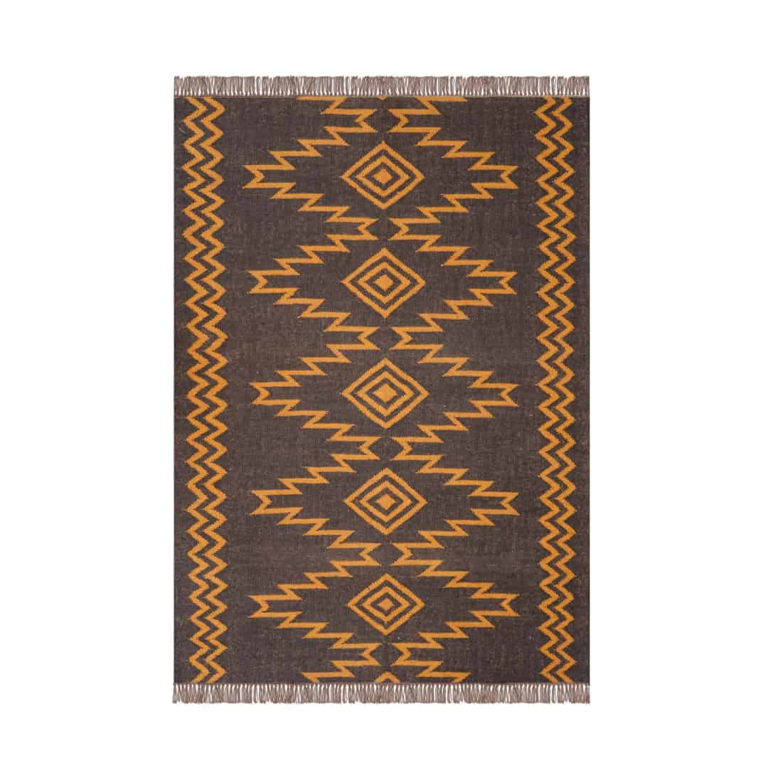 Home And Living Decor Black with Yellow Design Wool Jute Traditional Kilim Rug Indian Rug Vintage Rug Oushak Rug Vintage Kilim Rug Kilim Rug - Image 1