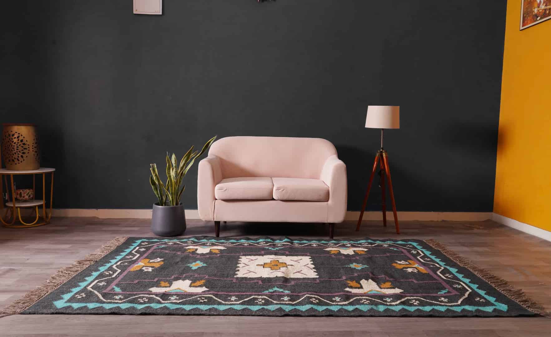 Indian Handwoven Bohemian Wool Jute Kilim Rug with Fringes Jute Rug Wool and Jute Rug Handmade Kilim Dhurrie Rug Traditional Indian jute Area rug - Image 3