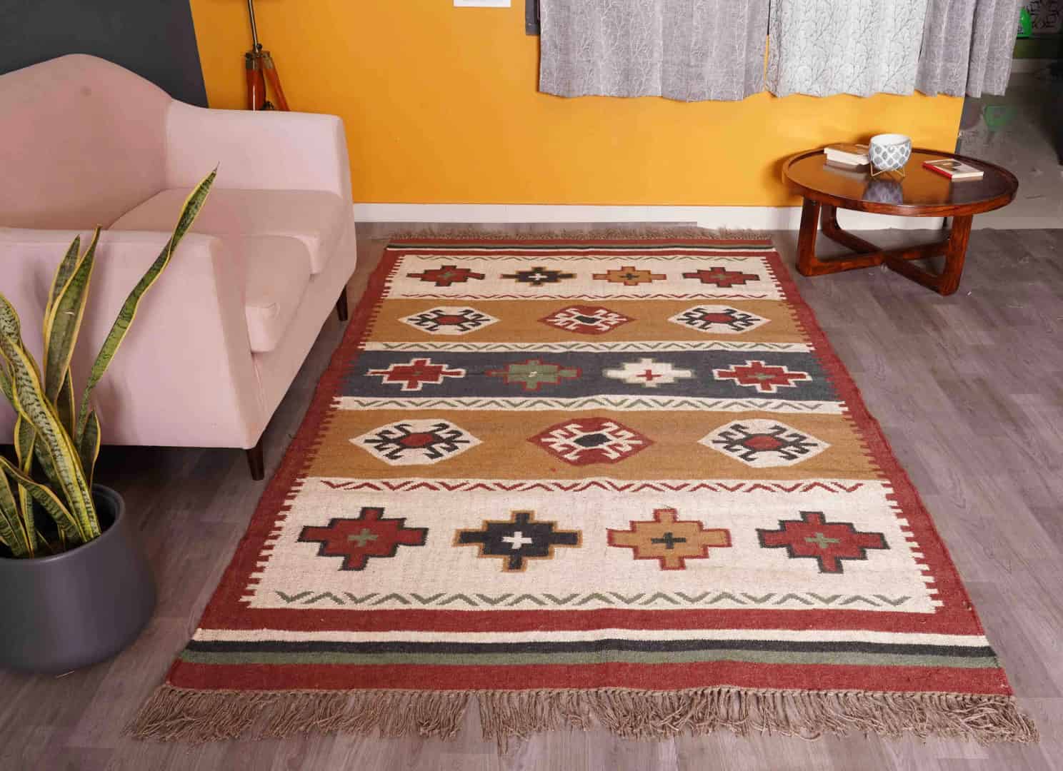 Wool Jute Rugs For Home Decor Vintage Wool Jute Rug Traditional Kilim Rug Indian Rug Vintage Rug Oushak Rug Vintage Kilim Rugs - Image 2