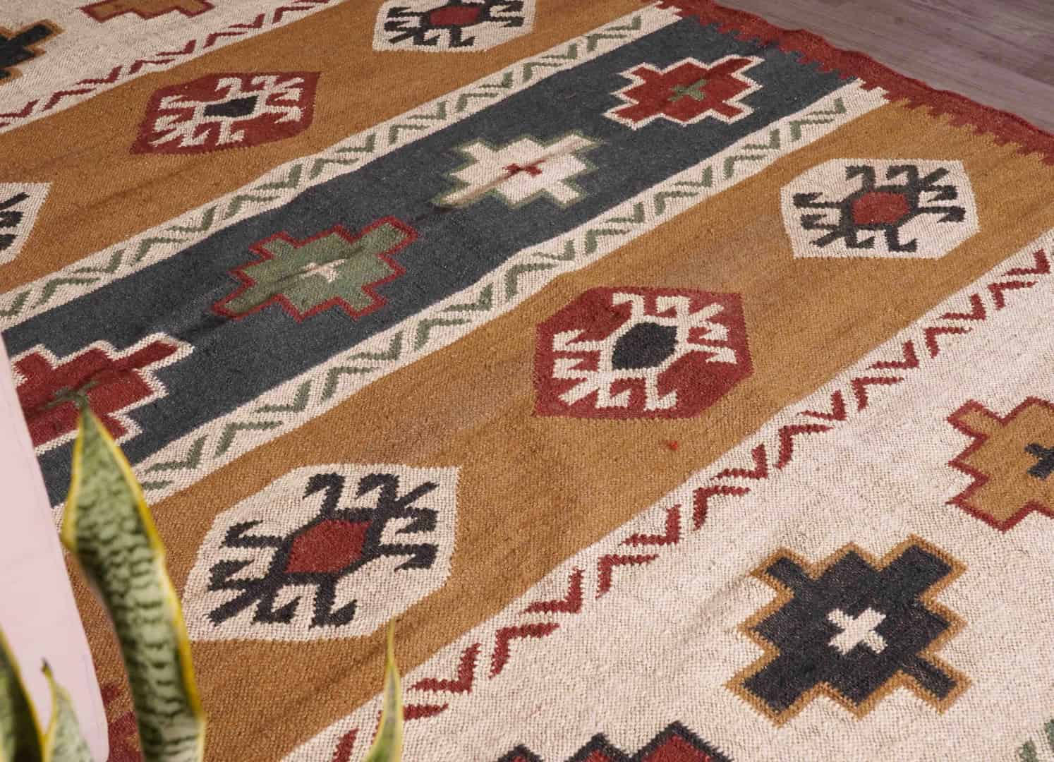 Wool Jute Rugs For Home Decor Vintage Wool Jute Rug Traditional Kilim Rug Indian Rug Vintage Rug Oushak Rug Vintage Kilim Rugs - Image 4