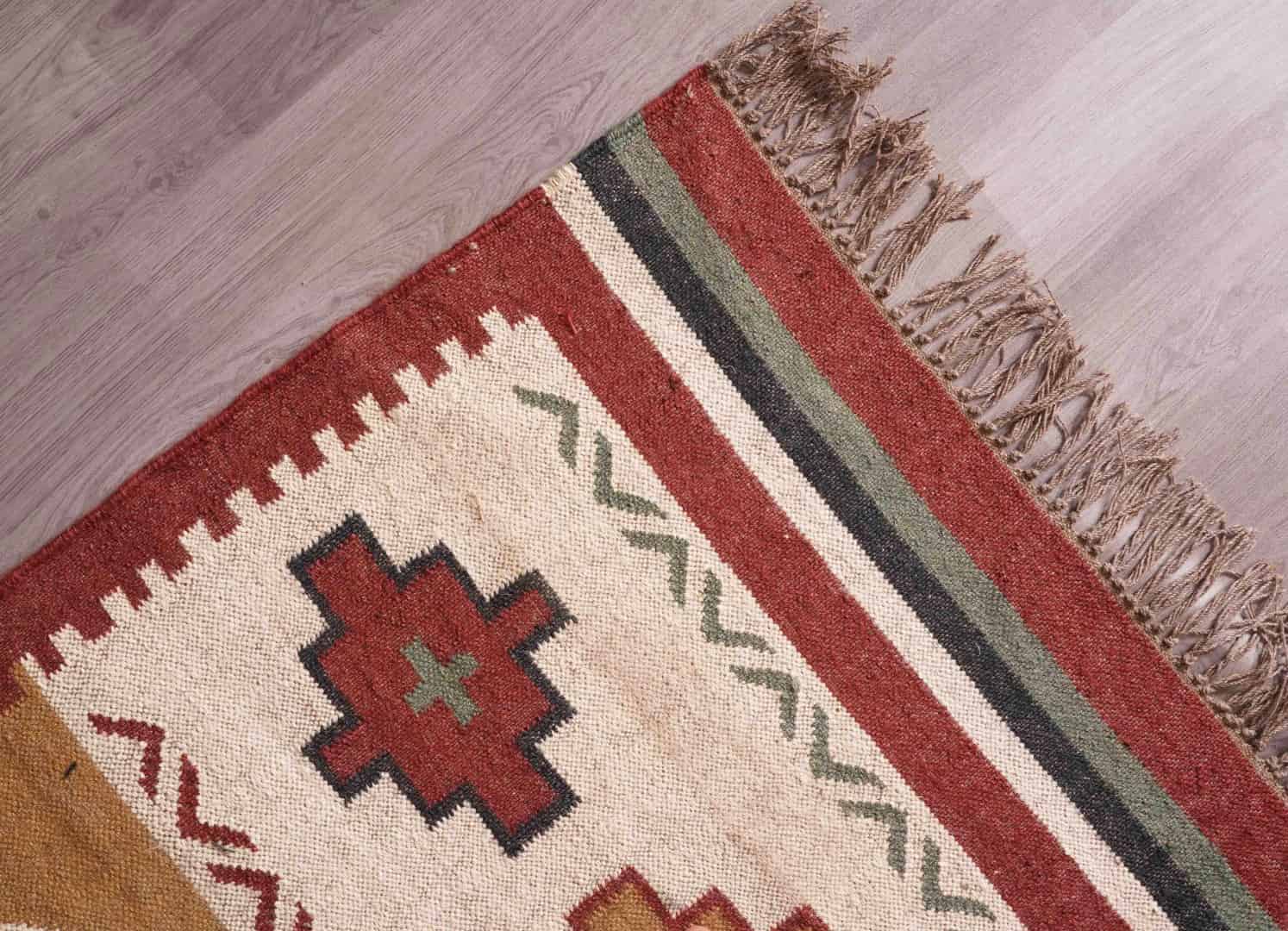 Wool Jute Rugs For Home Decor Vintage Wool Jute Rug Traditional Kilim Rug Indian Rug Vintage Rug Oushak Rug Vintage Kilim Rugs - Image 5