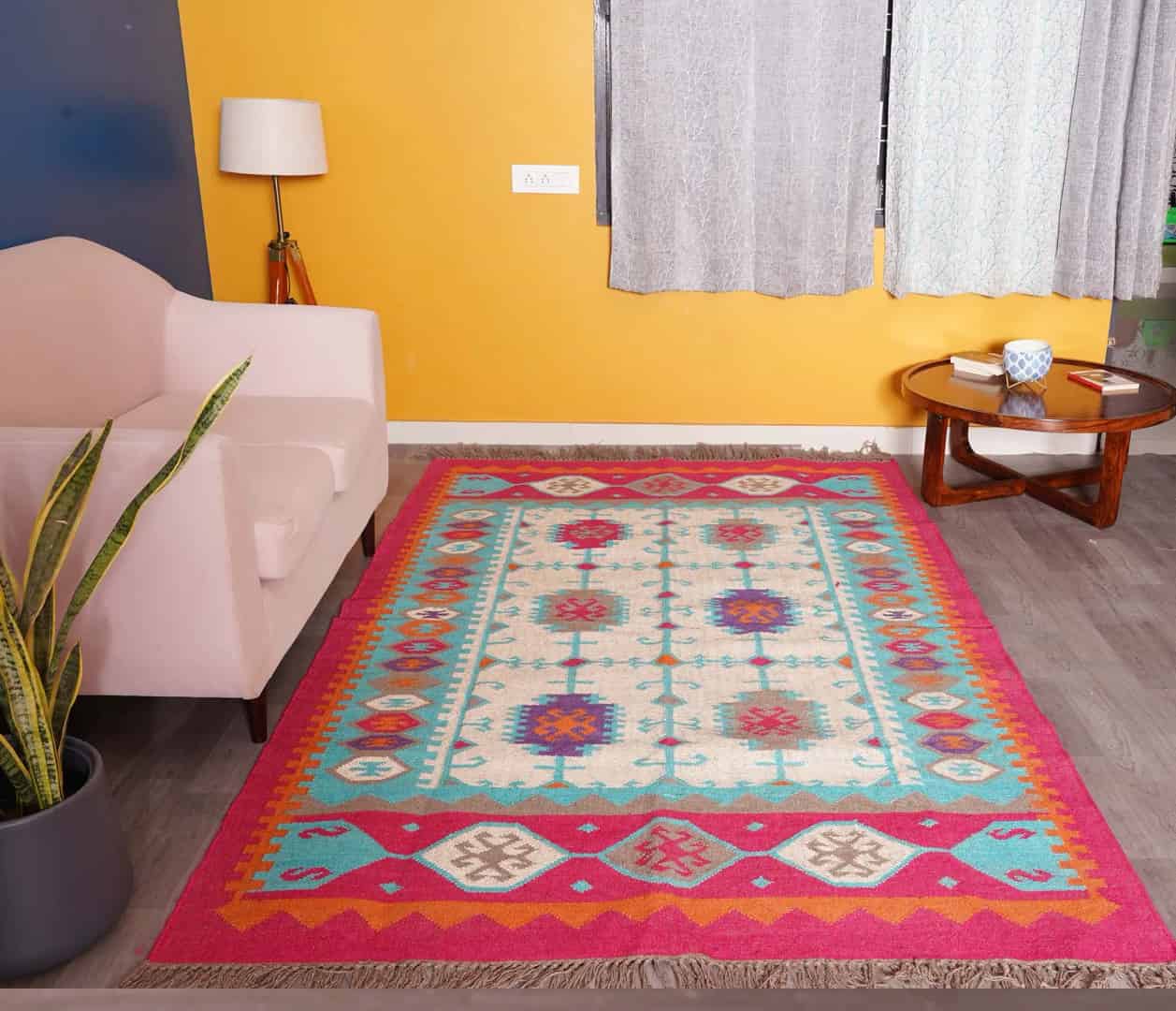 Indian Handwoven Multicolor Wool Jute Kilim Rug and Runner with Fringes Jute Rug Kilim Wool and Jute Rug Handmade Kilim Dhurrie Rug gift - Image 2