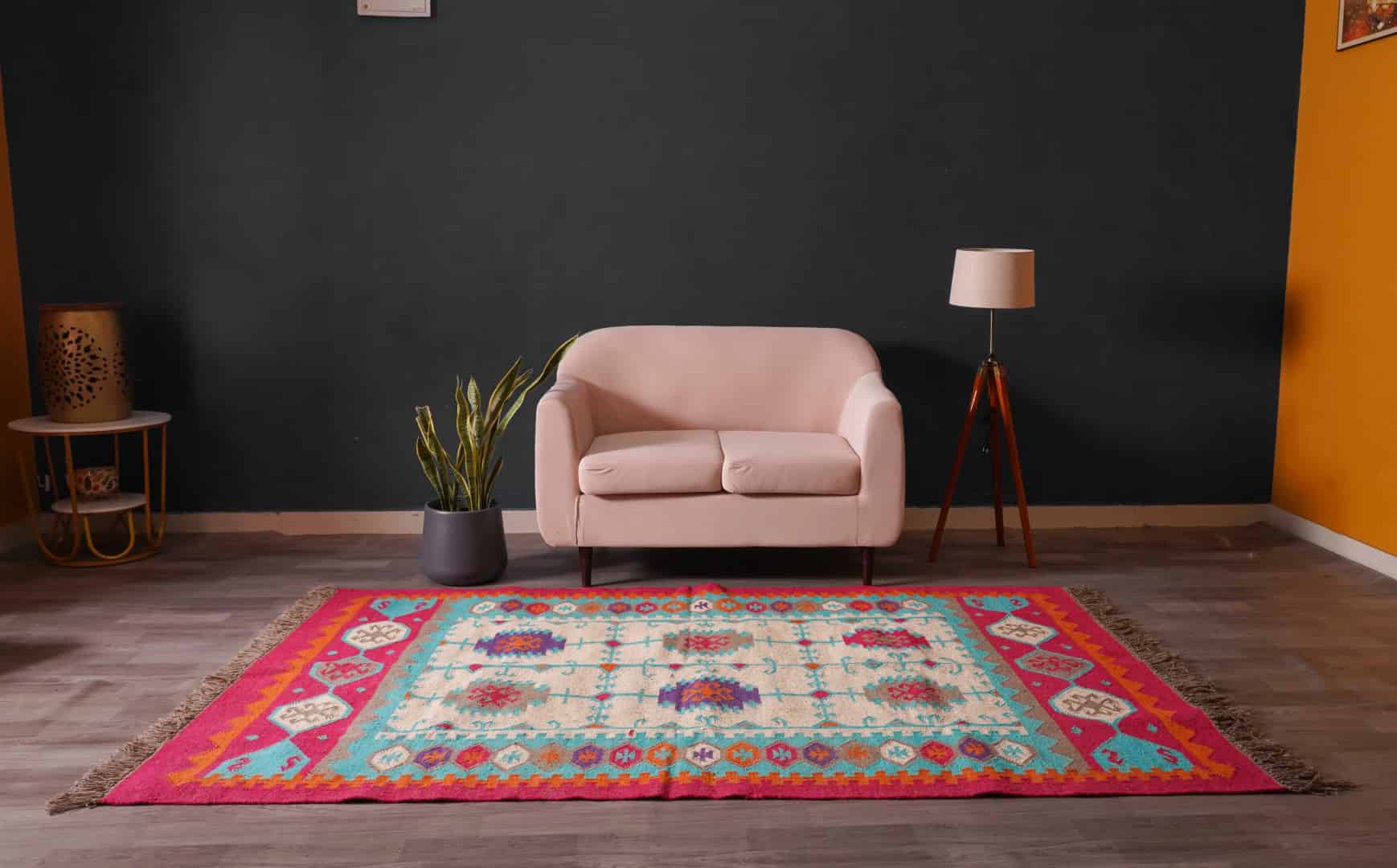 Indian Handwoven Multicolor Wool Jute Kilim Rug and Runner with Fringes Jute Rug Kilim Wool and Jute Rug Handmade Kilim Dhurrie Rug gift - Image 3