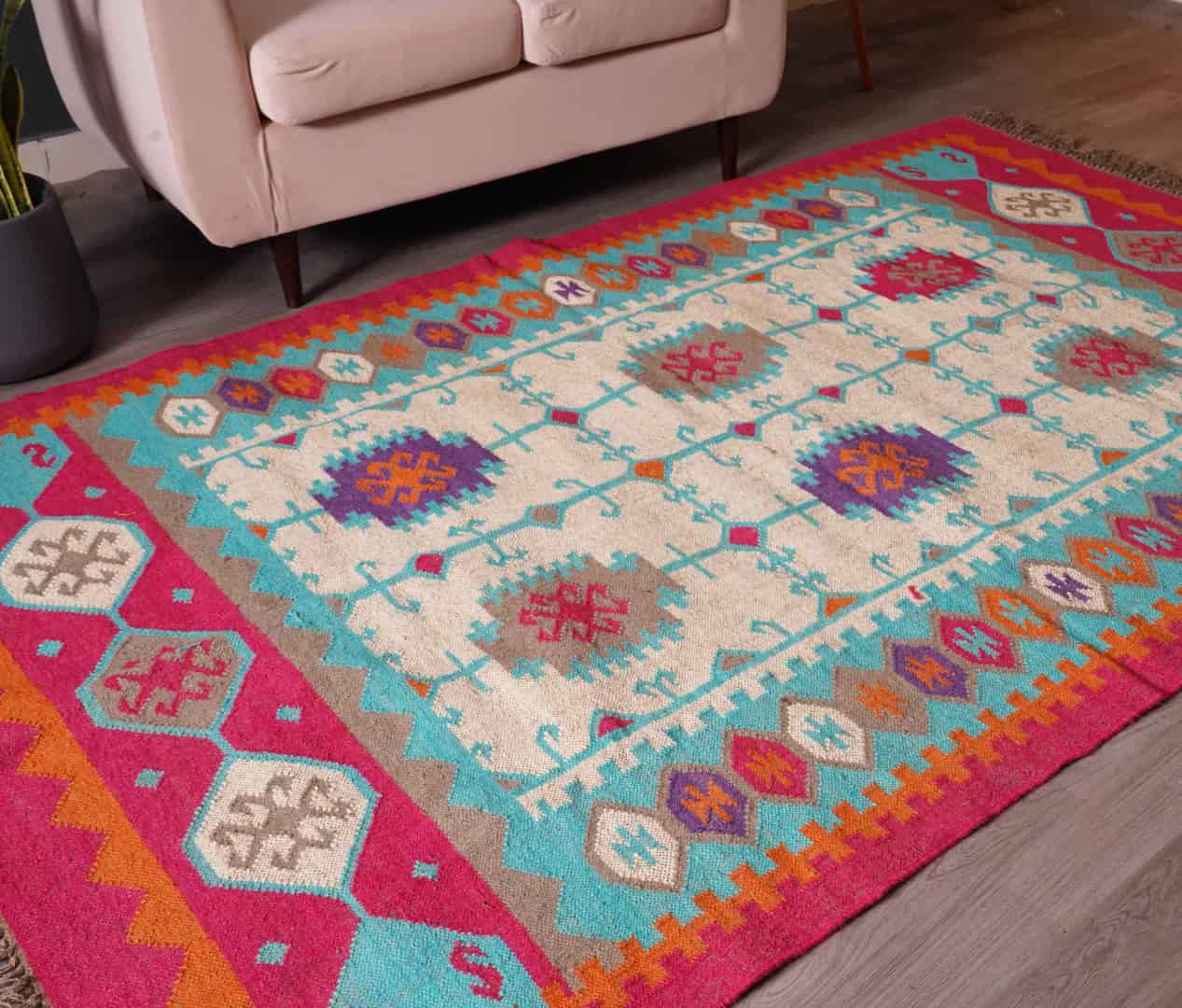 Indian Handwoven Multicolor Wool Jute Kilim Rug and Runner with Fringes Jute Rug Kilim Wool and Jute Rug Handmade Kilim Dhurrie Rug gift - Image 4