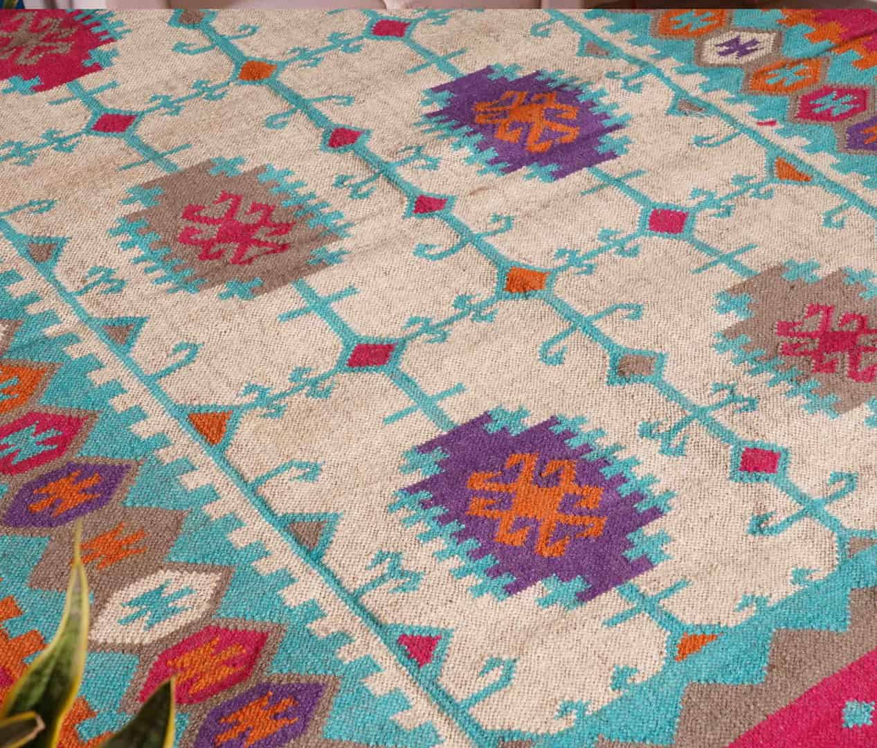 Indian Handwoven Multicolor Wool Jute Kilim Rug and Runner with Fringes Jute Rug Kilim Wool and Jute Rug Handmade Kilim Dhurrie Rug gift - Image 5