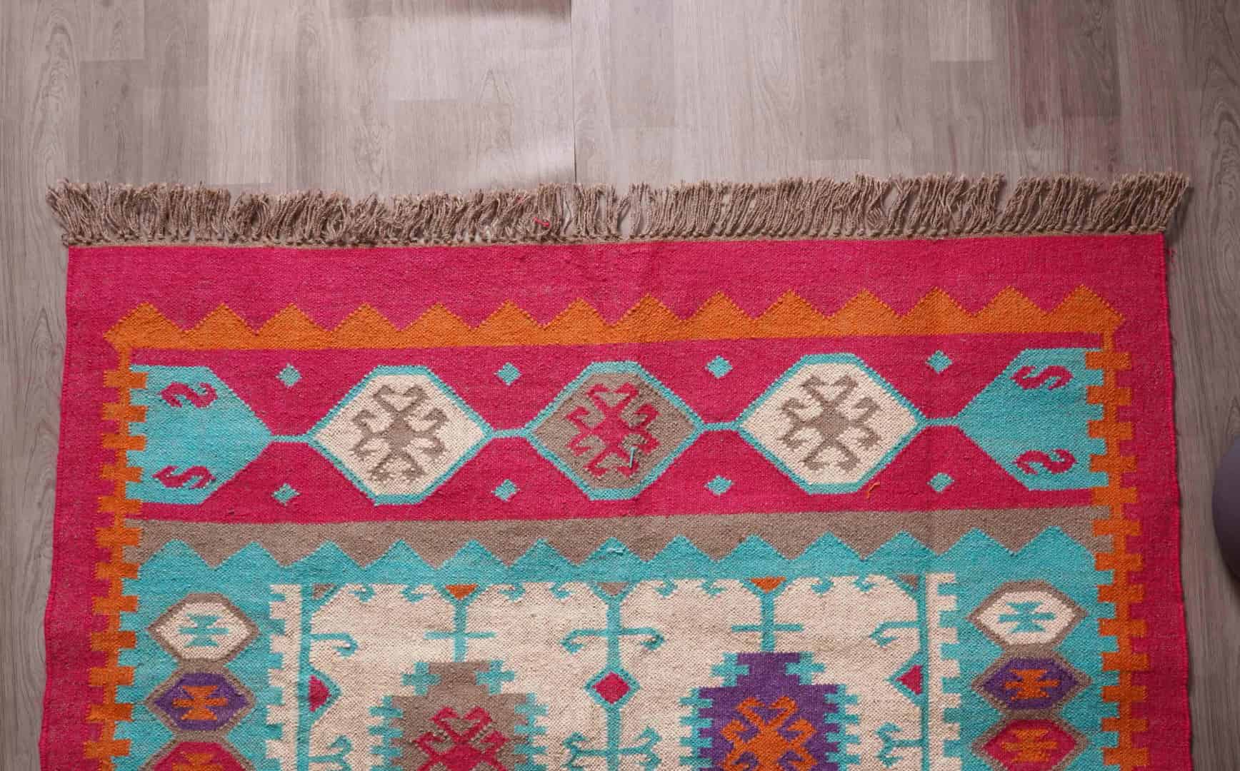 Indian Handwoven Multicolor Wool Jute Kilim Rug and Runner with Fringes Jute Rug Kilim Wool and Jute Rug Handmade Kilim Dhurrie Rug gift - Image 7