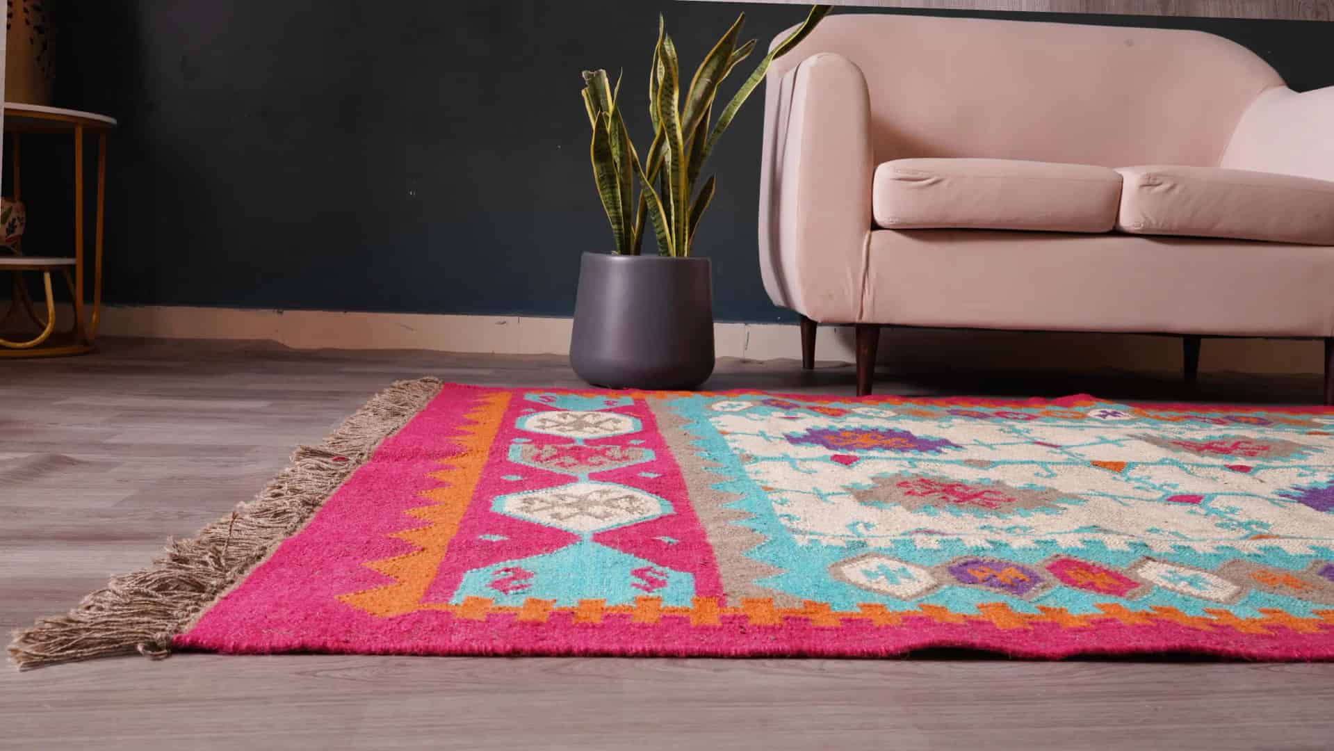 Indian Handwoven Multicolor Wool Jute Kilim Rug and Runner with Fringes Jute Rug Kilim Wool and Jute Rug Handmade Kilim Dhurrie Rug gift - Image 8