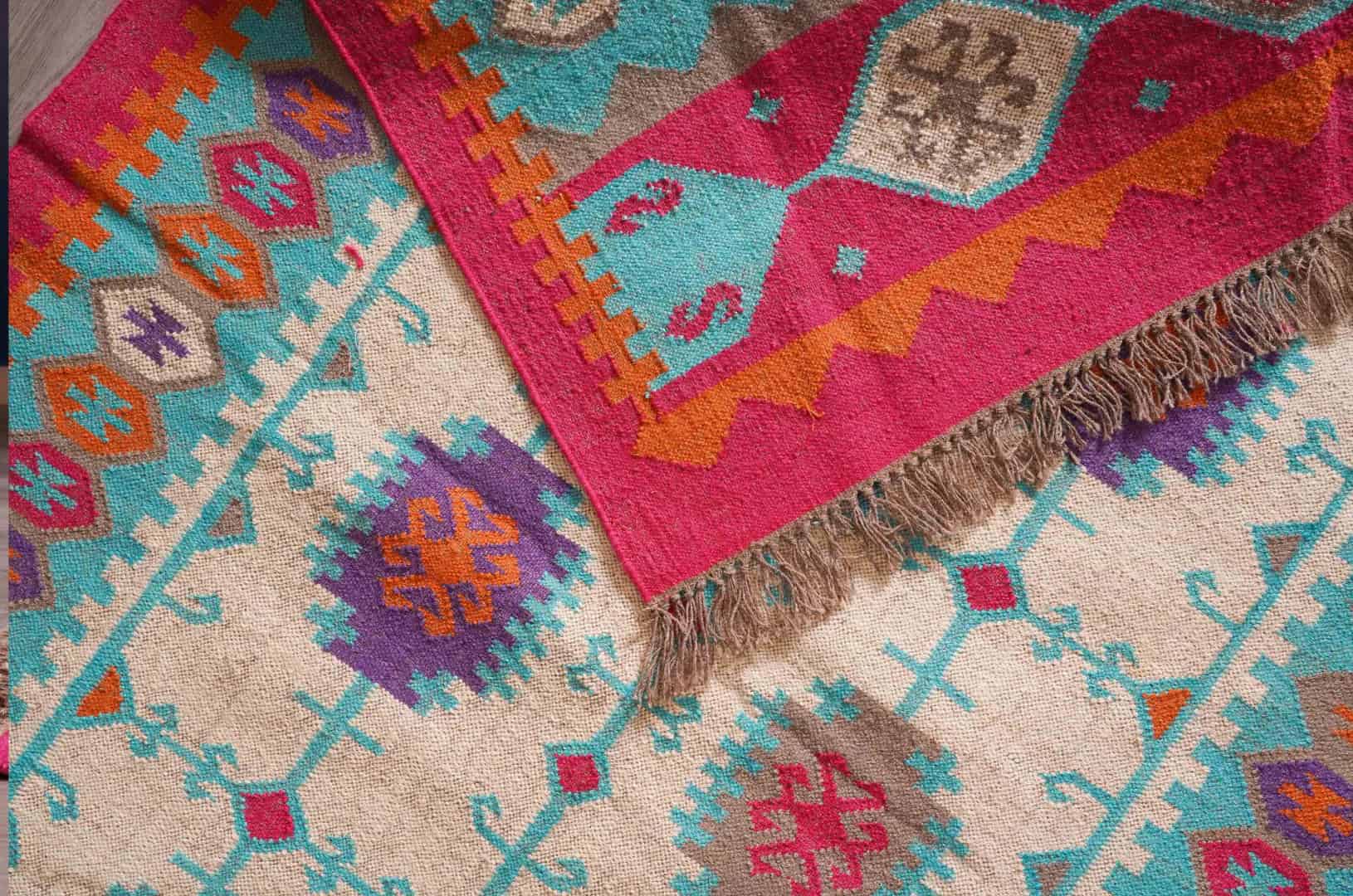 Indian Handwoven Multicolor Wool Jute Kilim Rug and Runner with Fringes Jute Rug Kilim Wool and Jute Rug Handmade Kilim Dhurrie Rug gift - Image 9