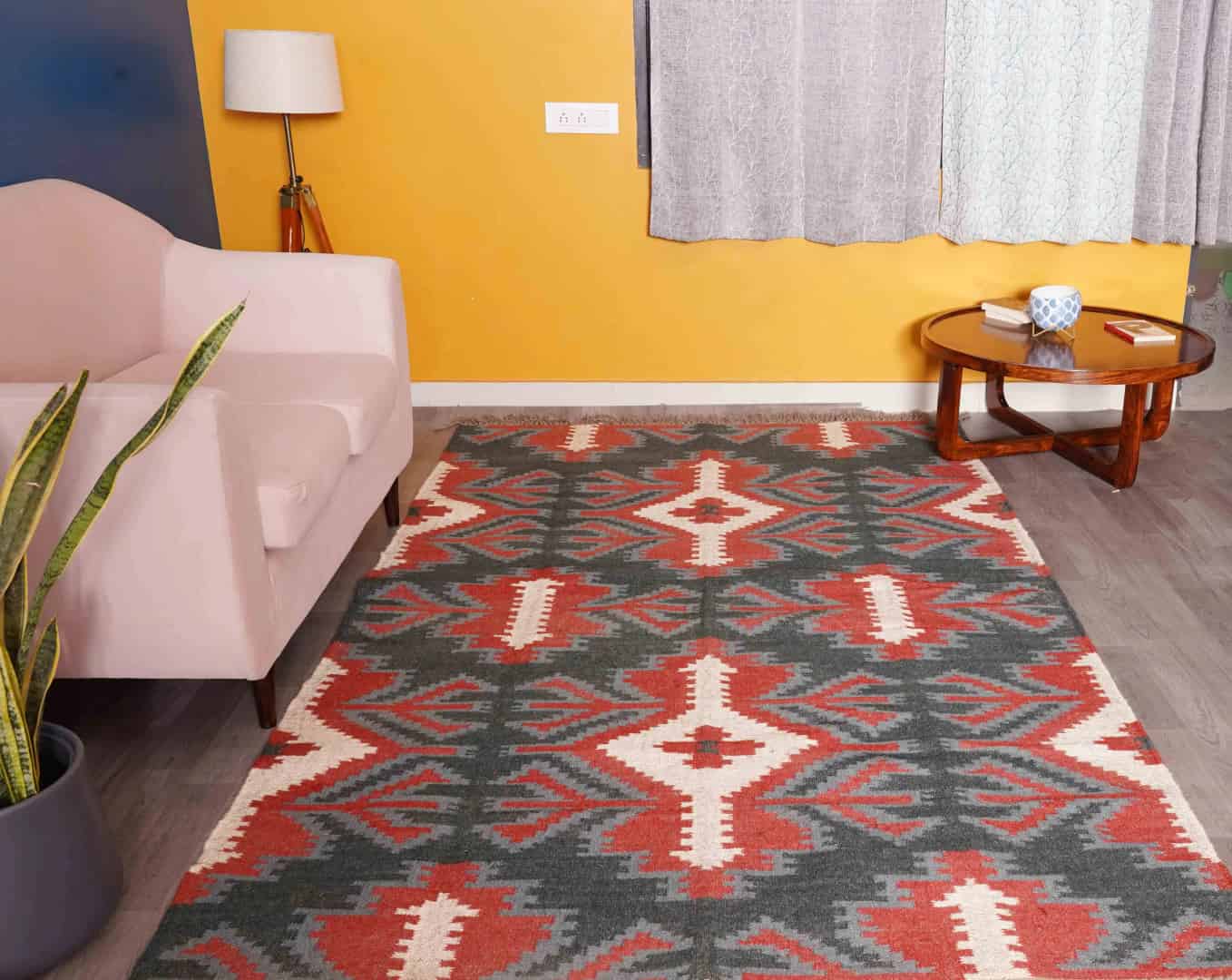 Indian Handwoven Multicolor Wool Jute Kilim Rug with Fringes Jute Rug Entryway Jute Kilim Rug Living Room Boho Decor Area Rug  - Image 2