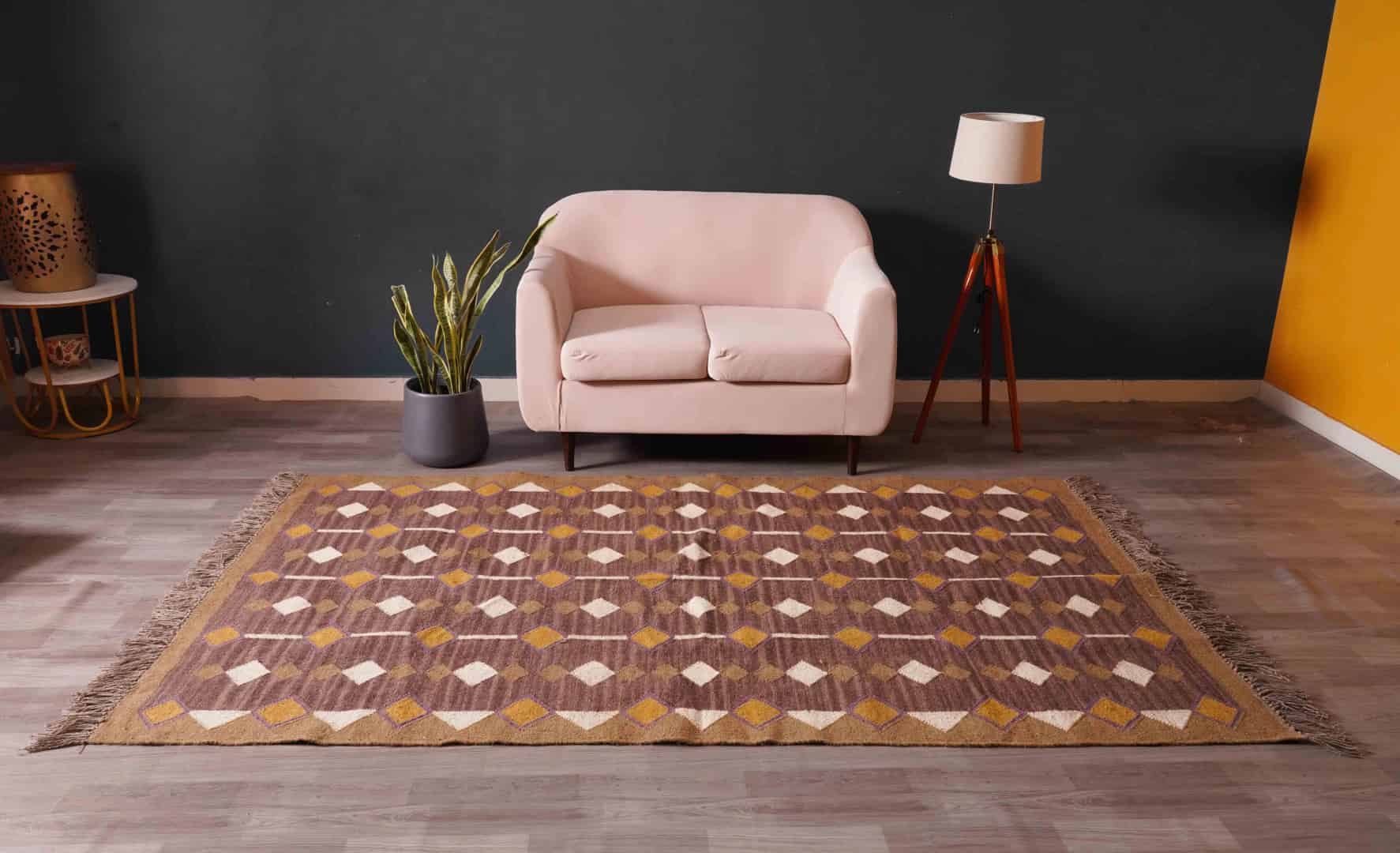 Vintage Indian Antique Look Multicolor Wool Jute Kilim Rug with Fringes Jute Rug Vintage Wool Jute Kilim Large Dhurrie Rug  - Image 2