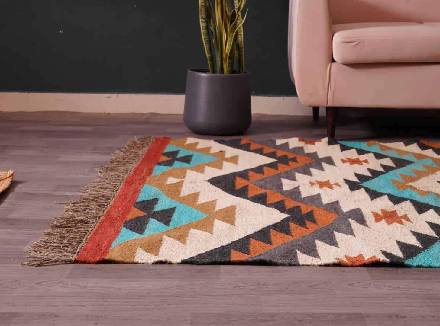 Handwoven Bohemian Eco Friendly Multicolor Wool Jute Kilim Rug Large Area Jute Dhurrie Rug For Living Room And Kitchen Decor Rug  - Image 5