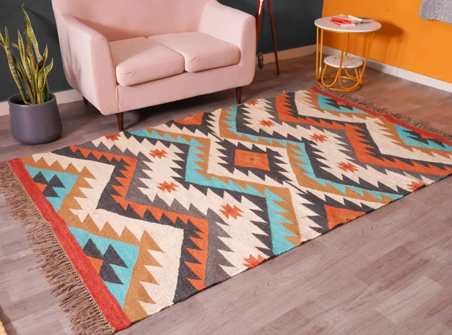 Handwoven Bohemian Eco Friendly Multicolor Wool Jute Kilim Rug Large Area Jute Dhurrie Rug For Living Room And Kitchen Decor Rug  - Image 3