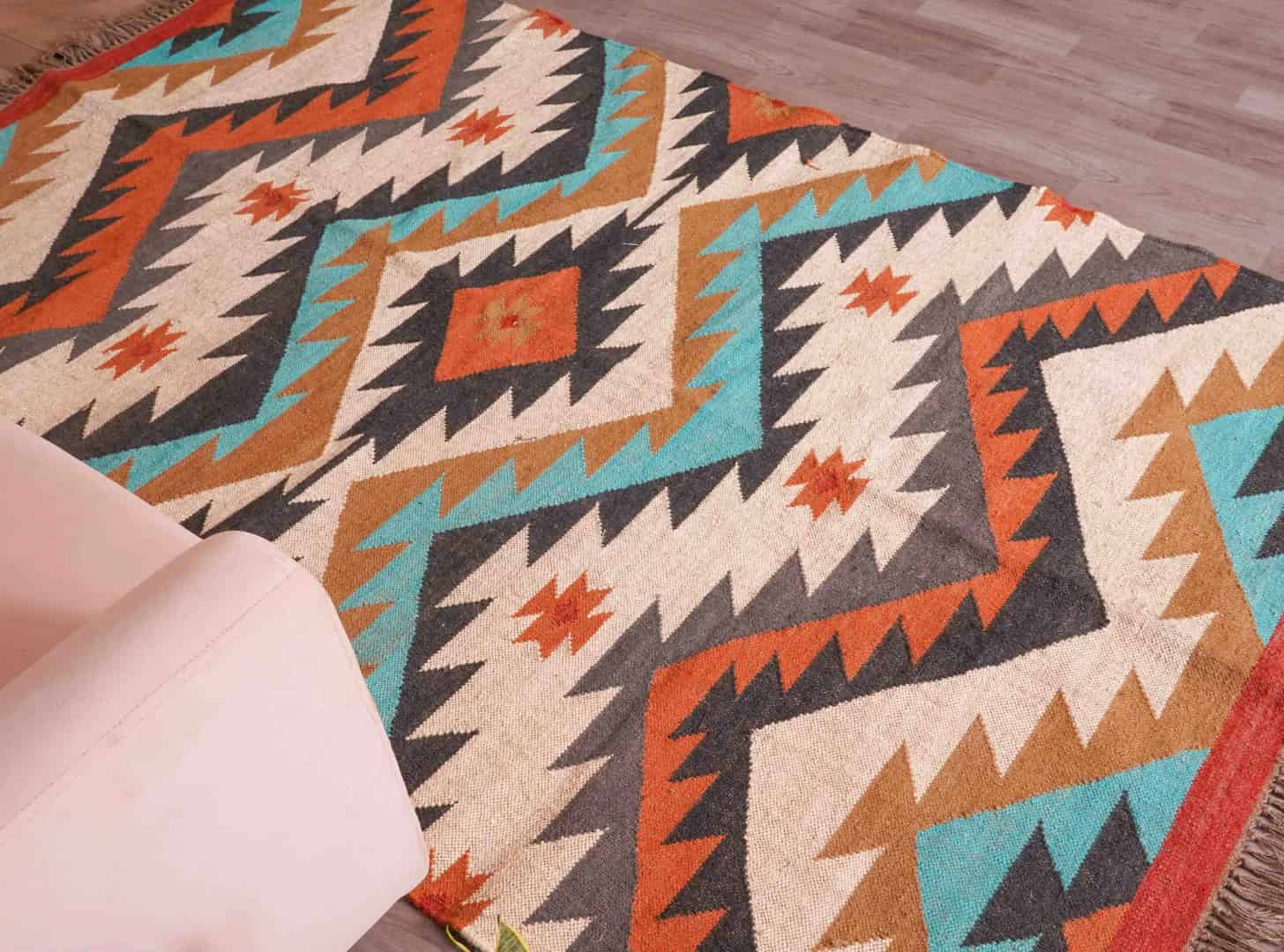 Handwoven Bohemian Eco Friendly Multicolor Wool Jute Kilim Rug Large Area Jute Dhurrie Rug For Living Room And Kitchen Decor Rug  - Image 4