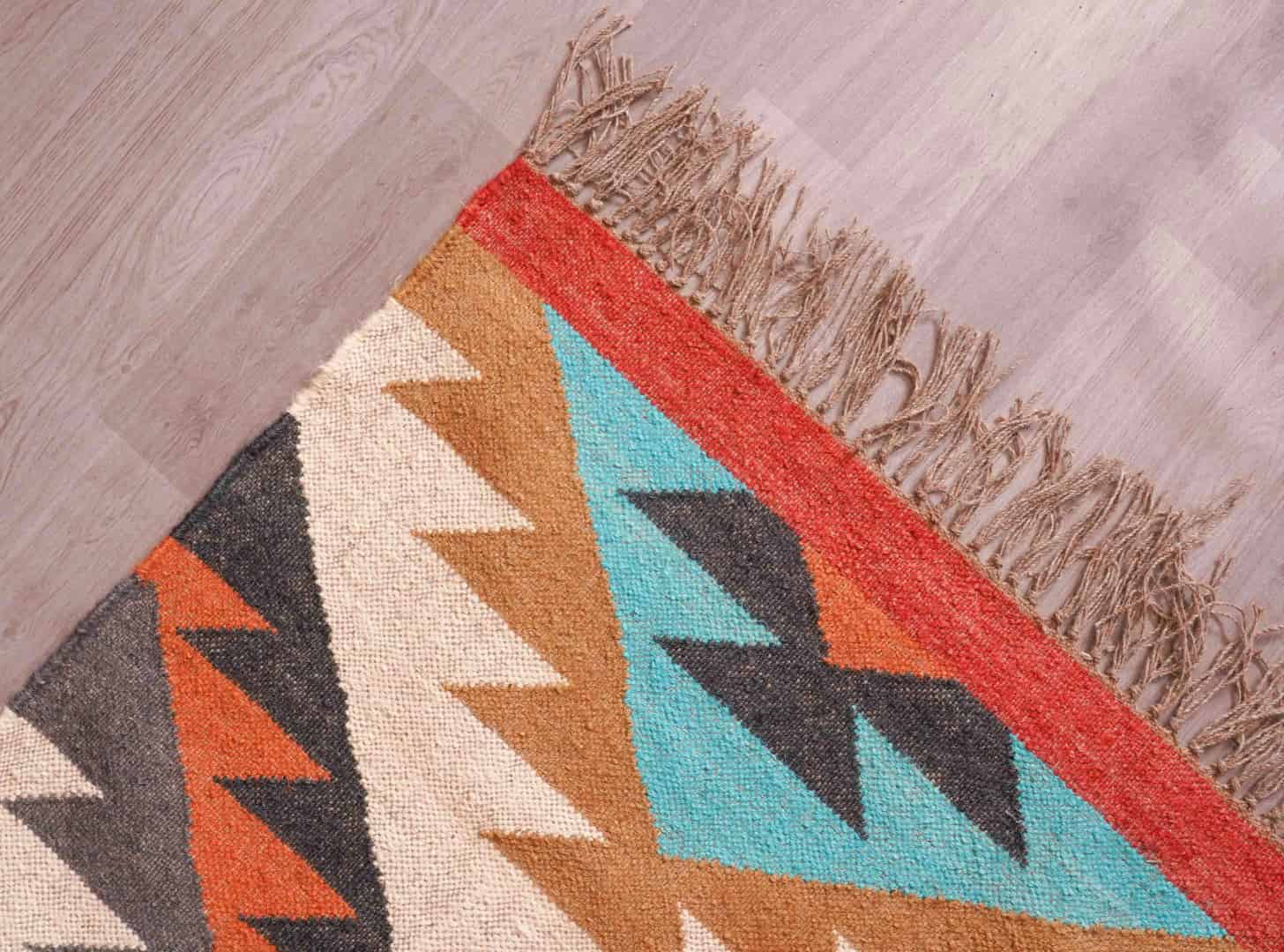 Handwoven Bohemian Eco Friendly Multicolor Wool Jute Kilim Rug Large Area Jute Dhurrie Rug For Living Room And Kitchen Decor Rug  - Image 8