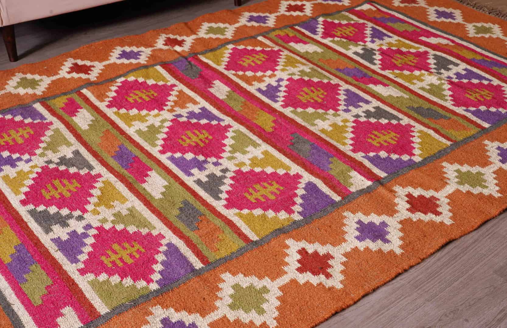 Kilim Rug Handwoven Wool and Jute Rug Handmade Kilim Dhurrie Rug Traditional Indian jute Area rug Traditional Wool jute Kilim Rug  - Image 7