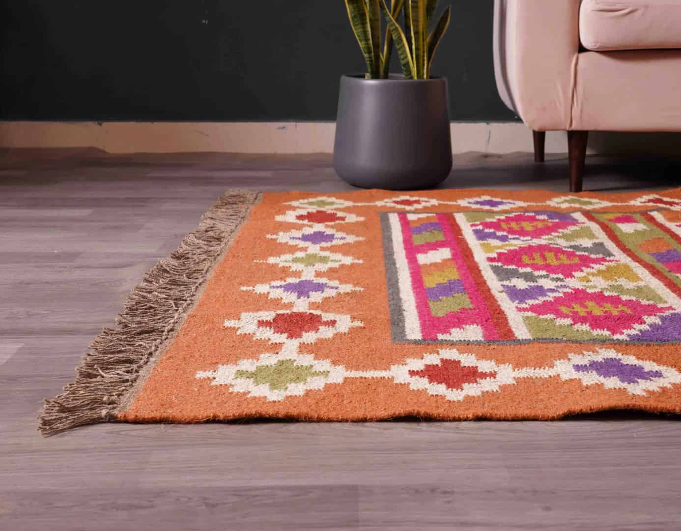 Kilim Rug Handwoven Wool and Jute Rug Handmade Kilim Dhurrie Rug Traditional Indian jute Area rug Traditional Wool jute Kilim Rug  - Image 3