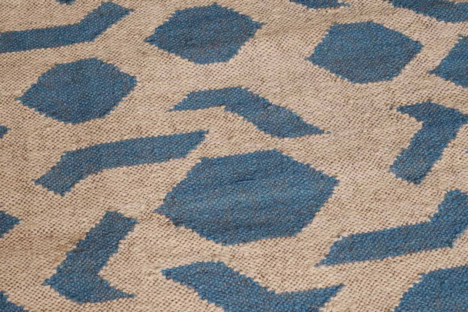 Off White and Blue Handwoven Wool Jute Kilim Rug Jute Rug wool rug Kilim Dhurrie Large Area Jute Kilim Rug For Living Room - Image 6