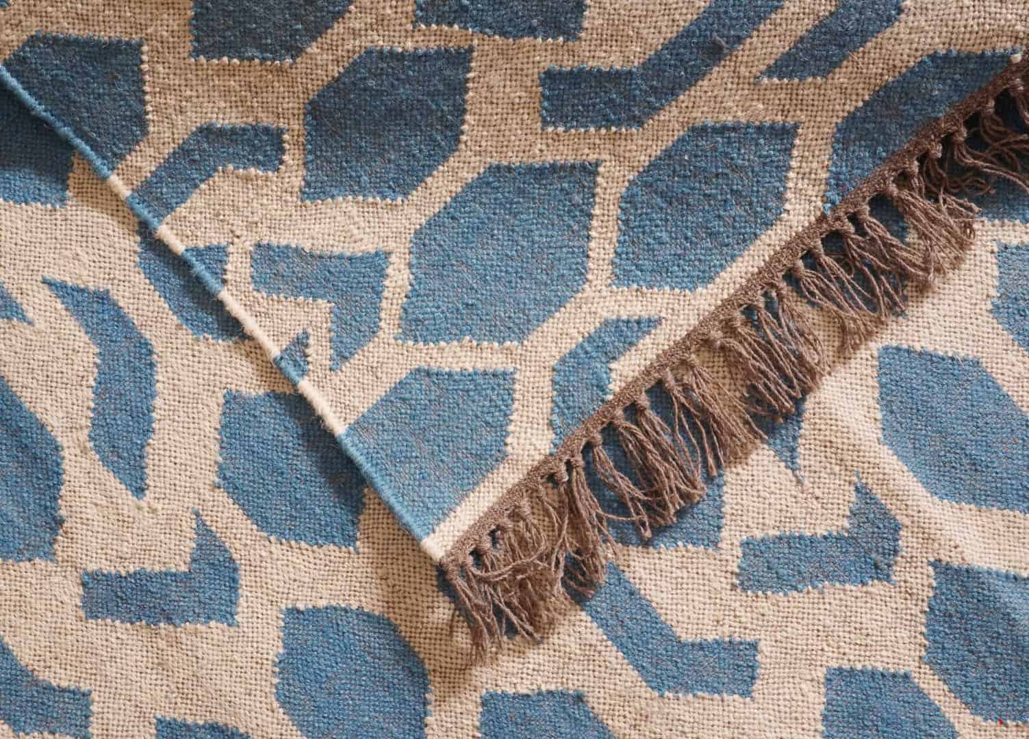 Off White and Blue Handwoven Wool Jute Kilim Rug Jute Rug wool rug Kilim Dhurrie Large Area Jute Kilim Rug For Living Room - Image 8