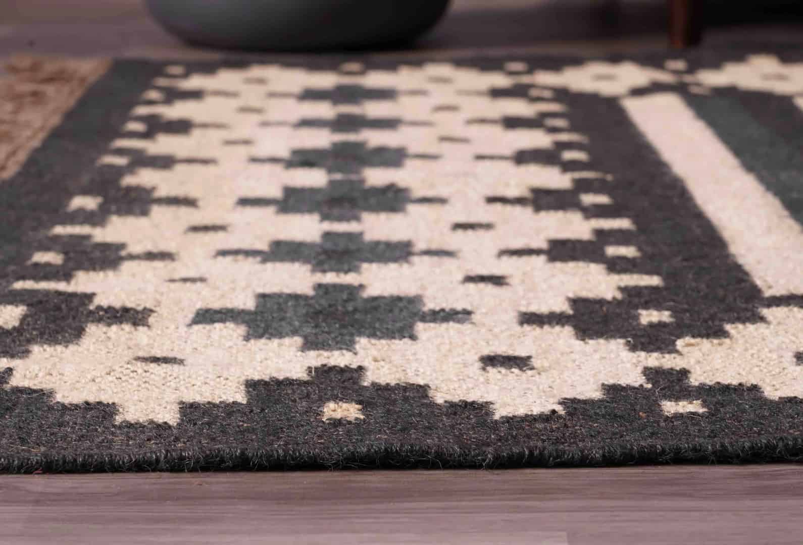 Rugs For Home Decor Vintage Black with Off White Design Wool Jute Rug Traditional Kilim Rug Indian Rug Oushak Rug Vintage Kilim Rugs - Image 7