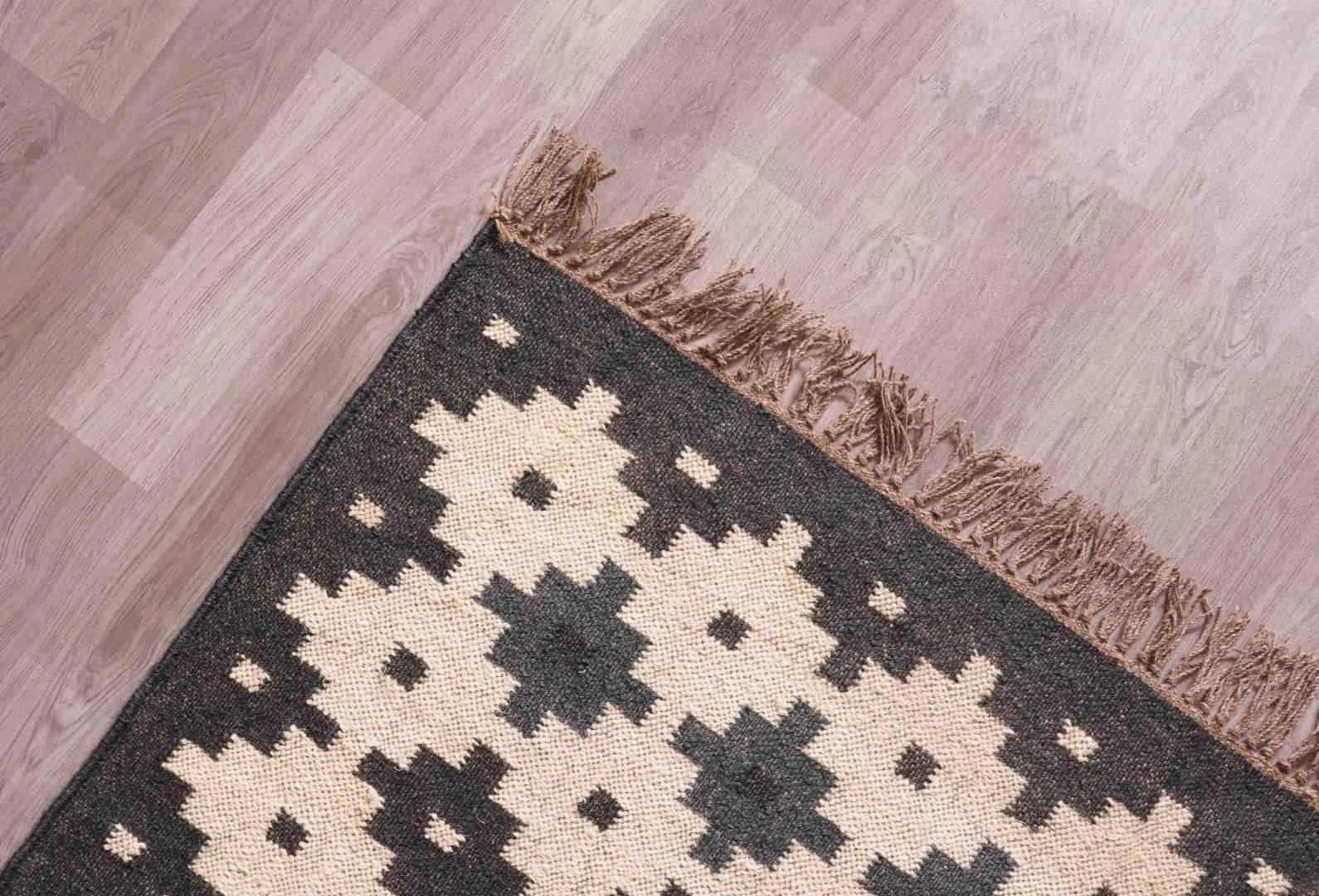 Rugs For Home Decor Vintage Black with Off White Design Wool Jute Rug Traditional Kilim Rug Indian Rug Oushak Rug Vintage Kilim Rugs - Image 5